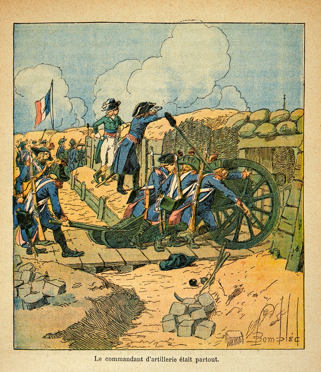 Illustration af den bombede Louis (1862-1927) fra bogen "The Memorial of Saint Helene" af grev Emmanuel de Las Cases (1766-1842): Napoleon Bonaparte ved sædet i Toulon i 1793, privat samling af Louis Charles Bombled