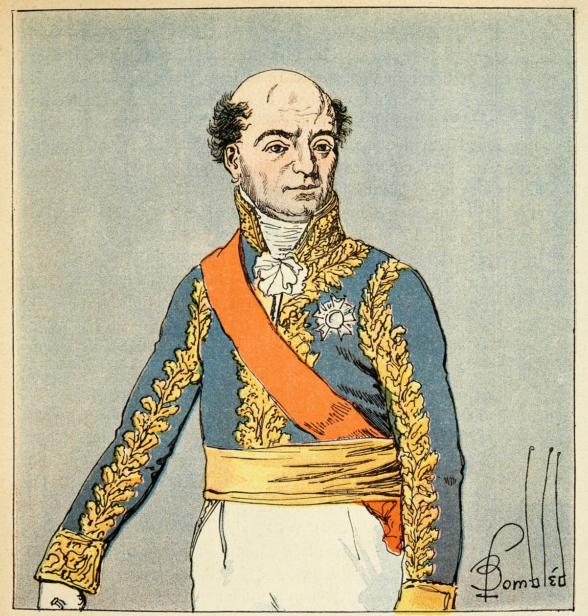 Illustration af den bombede Louis (1862-1927) fra bogen "The Memorial of Saint Helene" af grev Emmanuel de Las Cases (1766-1842): Portræt af marechal Catherine Dominique de Perignon (1754-1818) Privat samling af Louis Charles Bombled