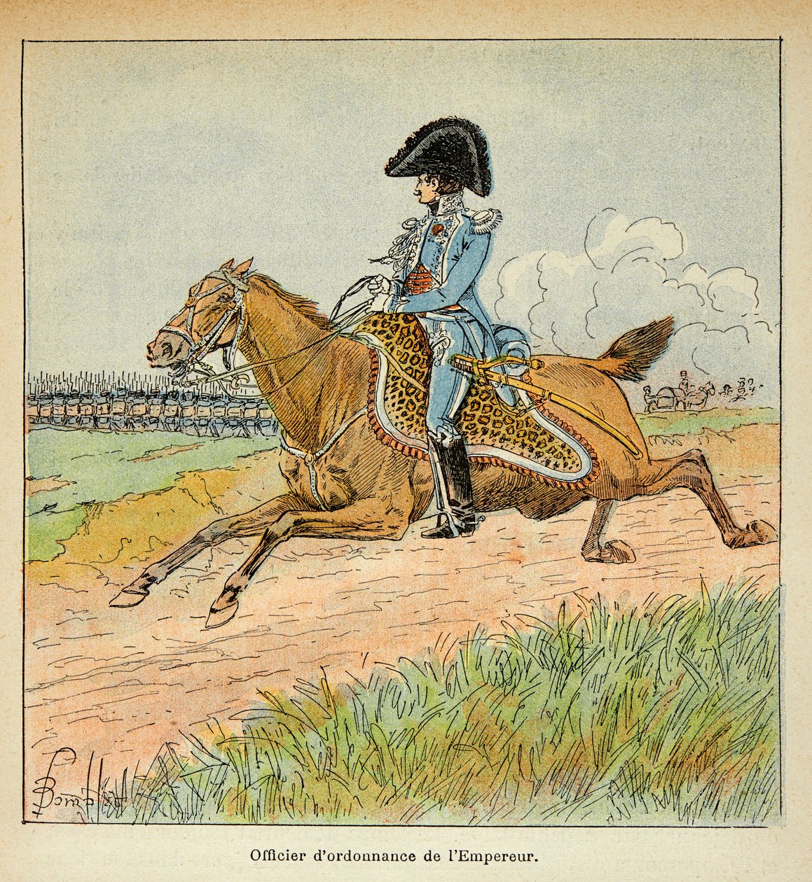 Illustration af den bombede Louis (1862-1927) fra bogen "The Memorial of Saint Helene" af grev Emmanuel de Las Cases (1766-1842): Portræt af en almindelig officer af kejser Napoleon, privat samling af Louis Charles Bombled