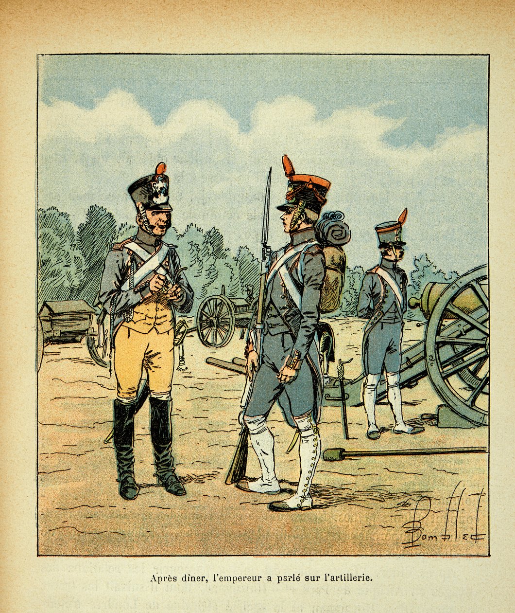 Illustration af den bombede Louis (1862-1927) fra bogen "The Memorial of Saint Helene" af grev Emmanuel de Las Cases (1766-1842): Imperial Guards artilleri, privat samling af Louis Charles Bombled