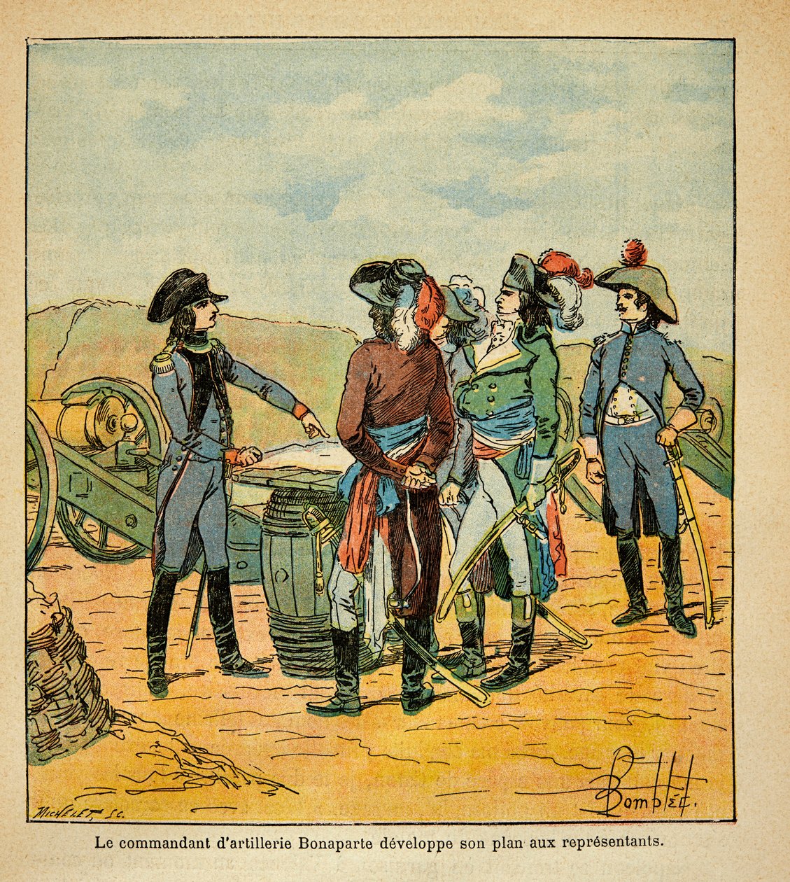 Illustration af den bombede Louis (1862-1927) fra bogen "The Memorial of Saint Helene" af grev Emmanuel de Las Cases (1766-1842): Napoleon Bonaparte afslører sin plan om at tage Toulon til republikkens kommissærer, privat samling af Louis Charles Bombled