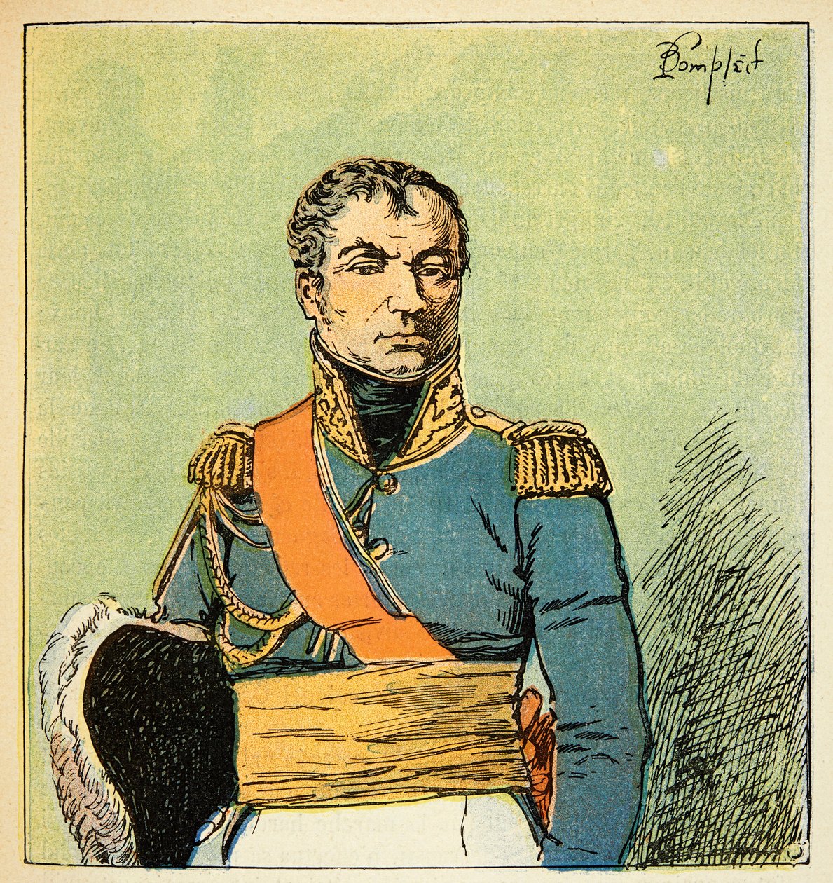 Illustration af Bombled Louis (1862-1927) fra bogen "The Memorial of Saint Helene" af grev Emmanuel de Las Cases (1766-1842): Portræt af marskalk Nicolas Charles Oudinot (1767-1847), hertug af Reggio, Private Collection af Louis Charles Bombled