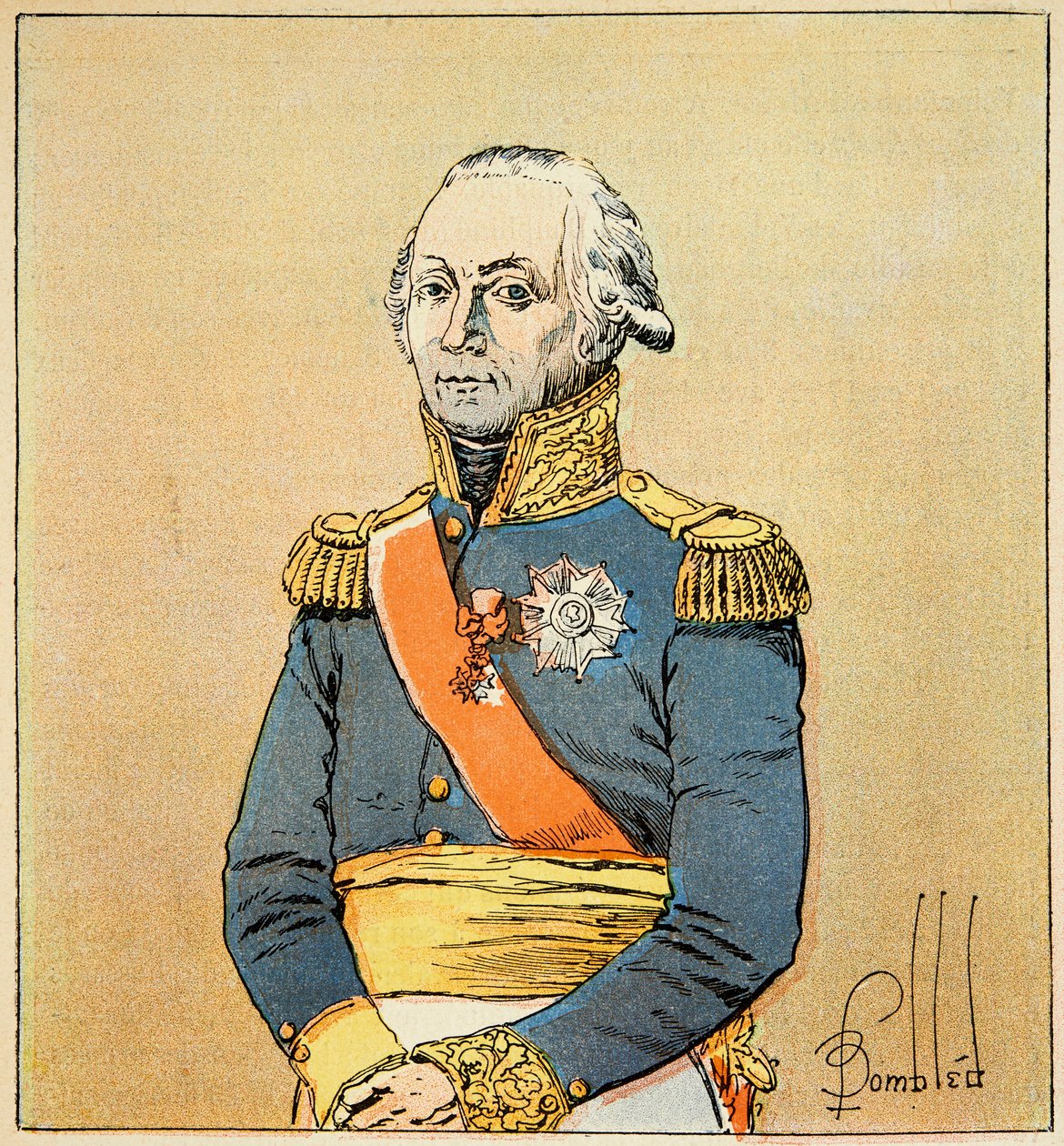 Illustration af Bombled Louis (1862-1927) fra bogen "The Memorial of Saint Helene" af grev Emmanuel de Las Cases (1766-1842): Portræt af marskal Francois Christophe Kellermann (1735-1820), hertug af Valmy, Private Collection af Louis Charles Bombled