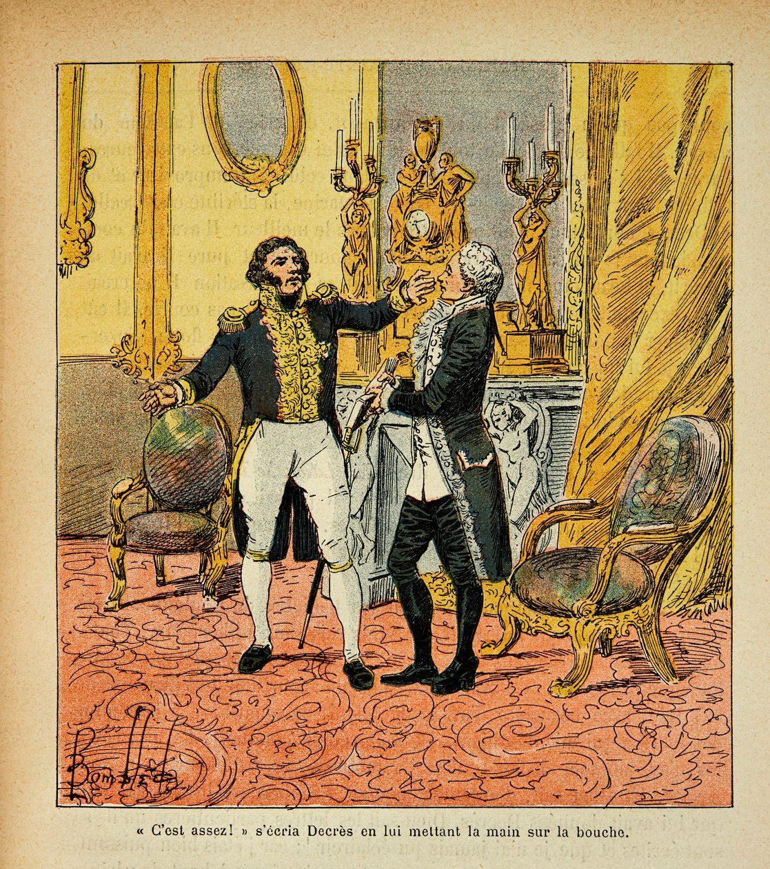 Illustration af den bombede Louis (1862-1927) fra bogen "The Memorial of Saint Helene" af grev Emmanuel de Las Cases (1766-1842): Talleyrand (1754-1838) mod Denis Decres (1761-1820) Privat samling af Louis Charles Bombled