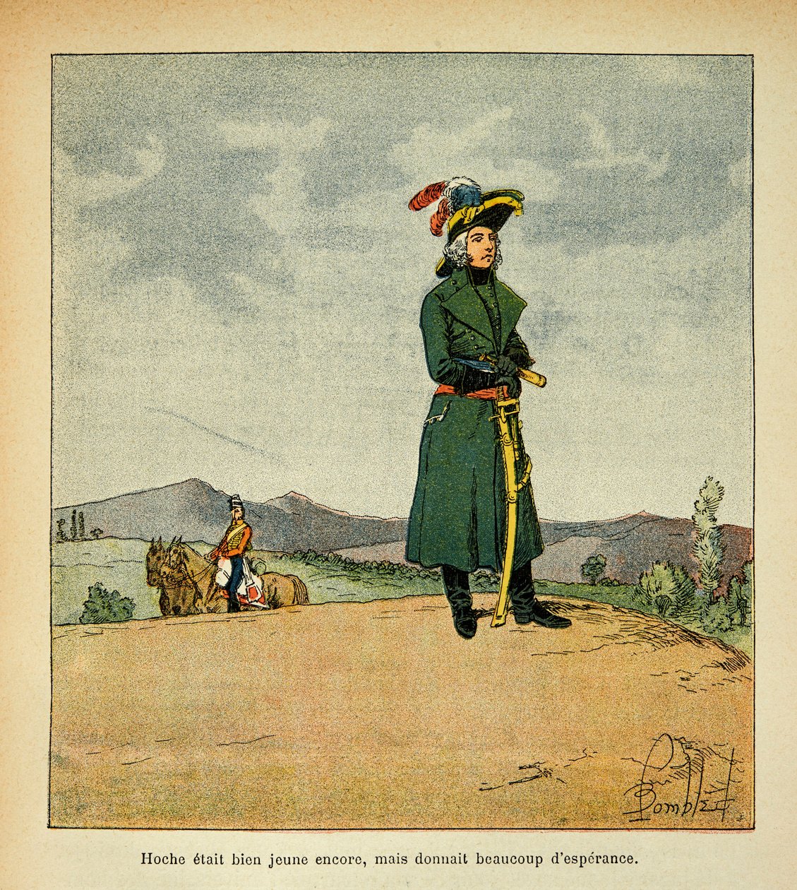 Illustration af den bombede Louis (1862-1927) fra bogen "The Memorial of Saint Helene" af grev Emmanuel de Las Cases (1766-1842): Portræt af general Louis LaZare Hoche (1768-1797), privat samling af Louis Charles Bombled