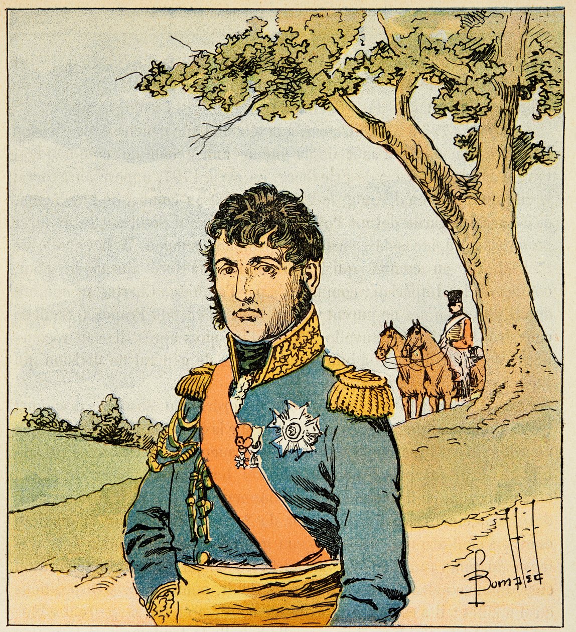 Illustration af den bombede Louis (1862-1927) fra bogen "The Memorial of Saint Helene" af grev Emmanuel de Las Cases (1766-1842): Portræt af marechal Jean de Dieu Soult (1769-1851), hertug af Dalmatien, menig Kollektion af Louis Charles Bombled