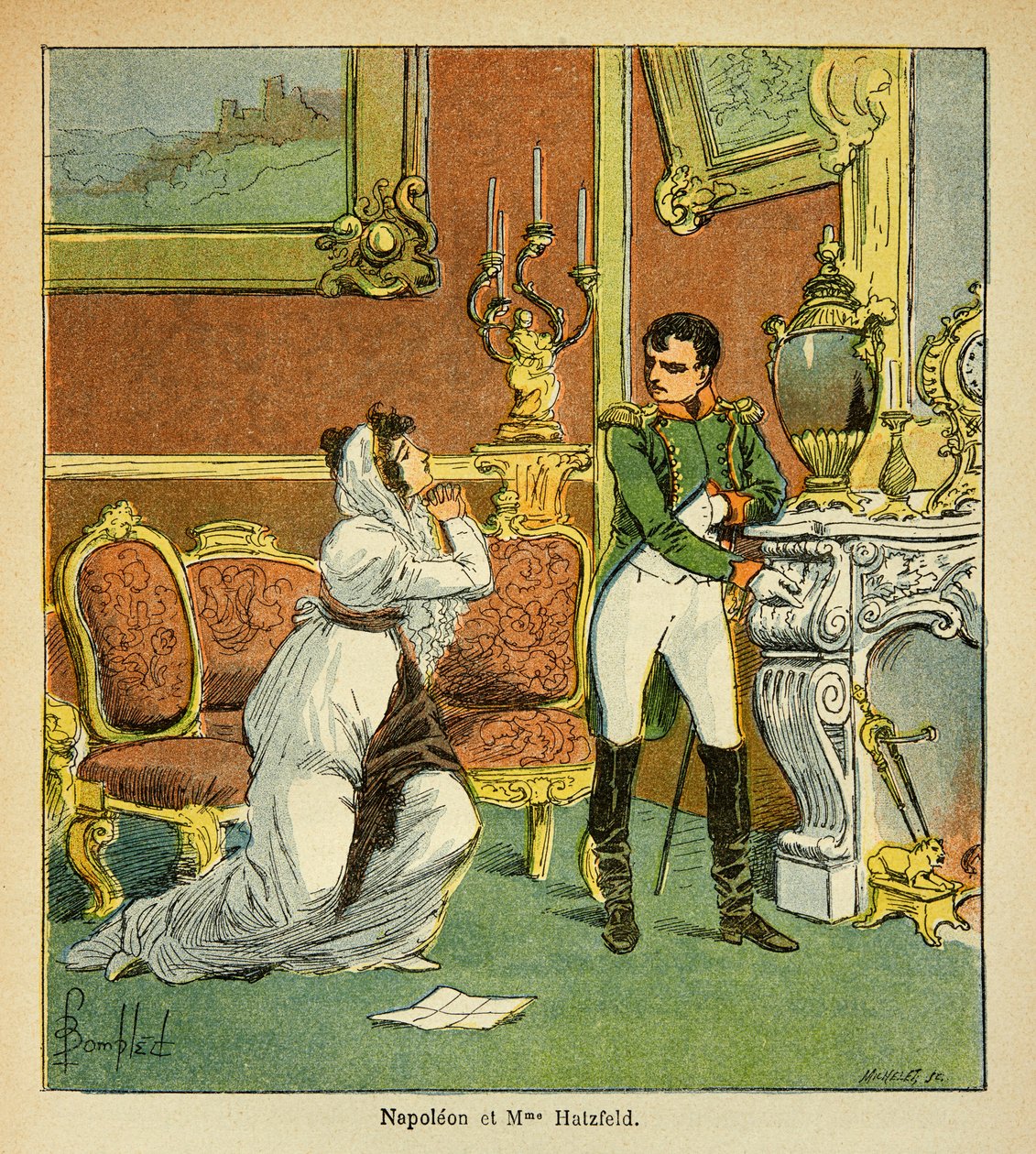 Illustration af den bombede Louis (1862-1927) fra bogen "The Memorial of St. Helene" af Grev Emmanuel de Las Cases (1766-1842): Kejser Napoleons Clemence over for prinsessen af Hatzfeld, som beder om sin mands nåde , Privat Samling af Louis Charles Bombled