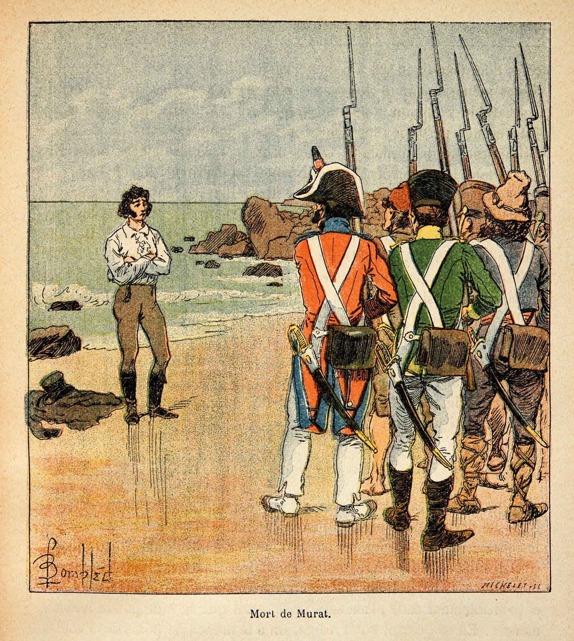 Illustration af den bombede Louis (1862-1927) fra bogen "The memorial se Sainte Helene" af grev Emmanuel de Las Cases (1766-1842): Joachim Murats død (1767-1815), privat samling af Louis Charles Bombled