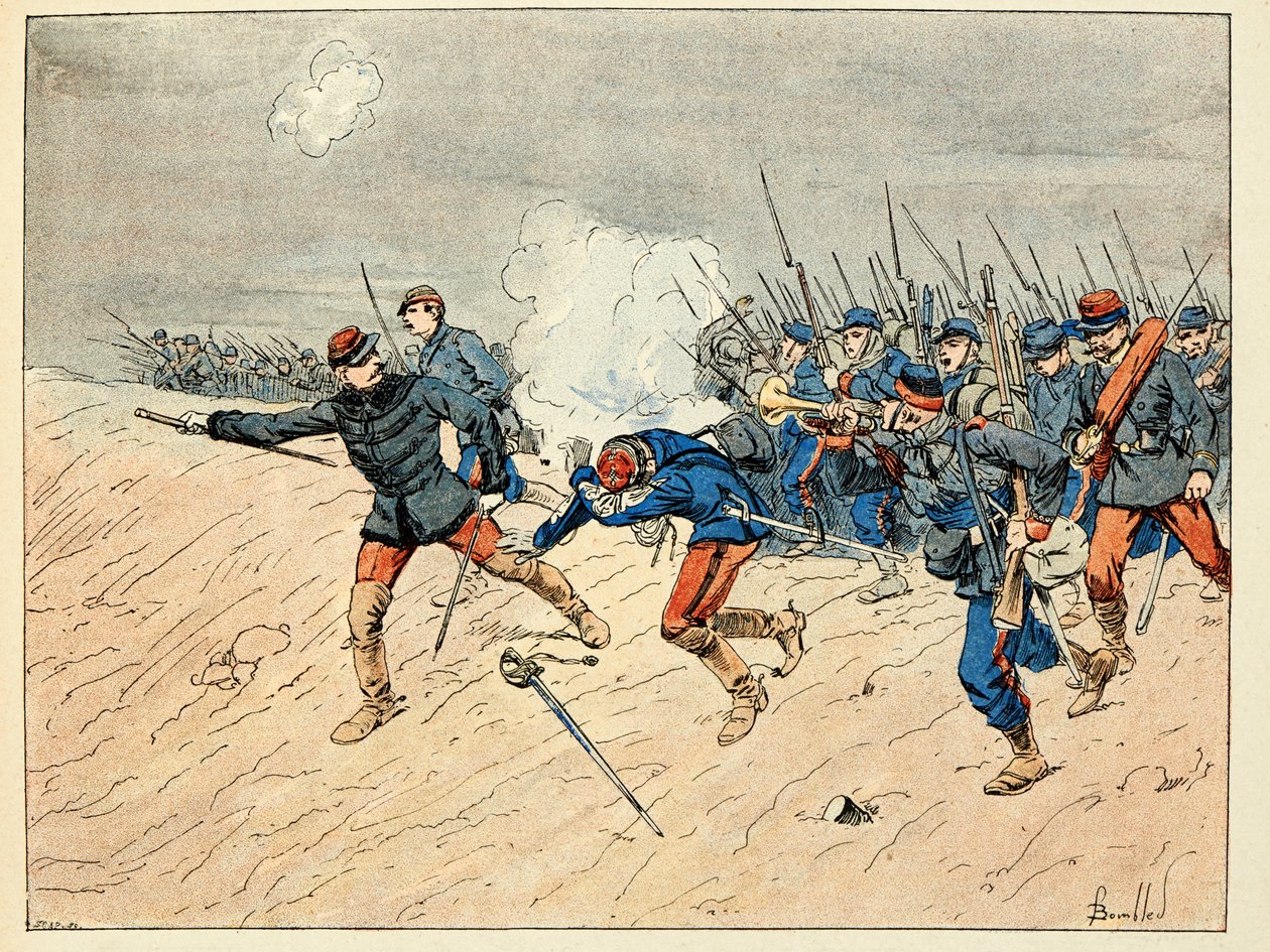 Illustration hentet fra bogen "Les heros du Siecle", anekdotiske oplæsninger af Dick de Lonlay og illustreret af Louis Bombled (1862-1927) af Louis Charles Bombled