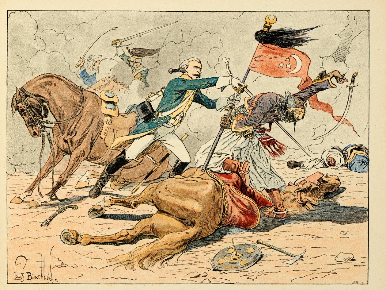 Illustration hentet fra bogen "Les heros du Siecle", anekdotiske oplæsninger af Dick de Lonlay og illustreret af Louis Bombled (1862-1927) af Louis Charles Bombled