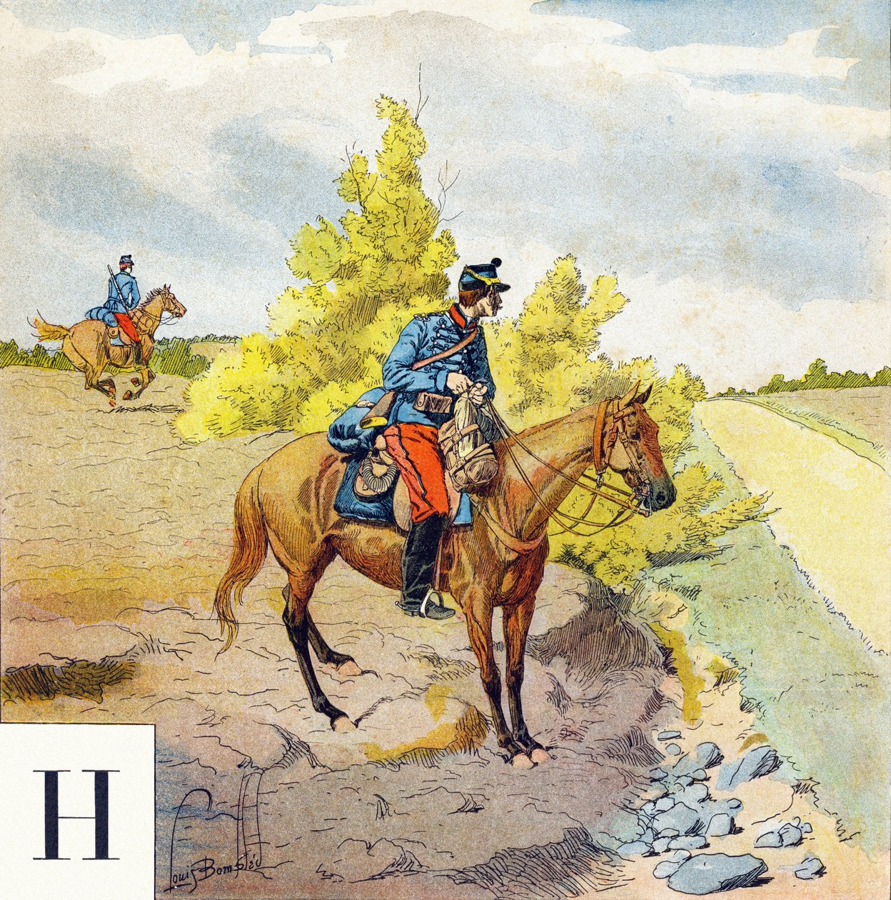 Bogstav H: Husarer, "Jeg vil være soldat" - Militært alfabet af Louis Charles Bombled