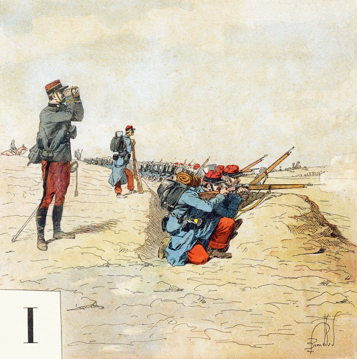 Bogstav I: Infanteri, "Je serai soldat" (Jeg vil være en soldat) - Militært alfabet af Louis Charles Bombled