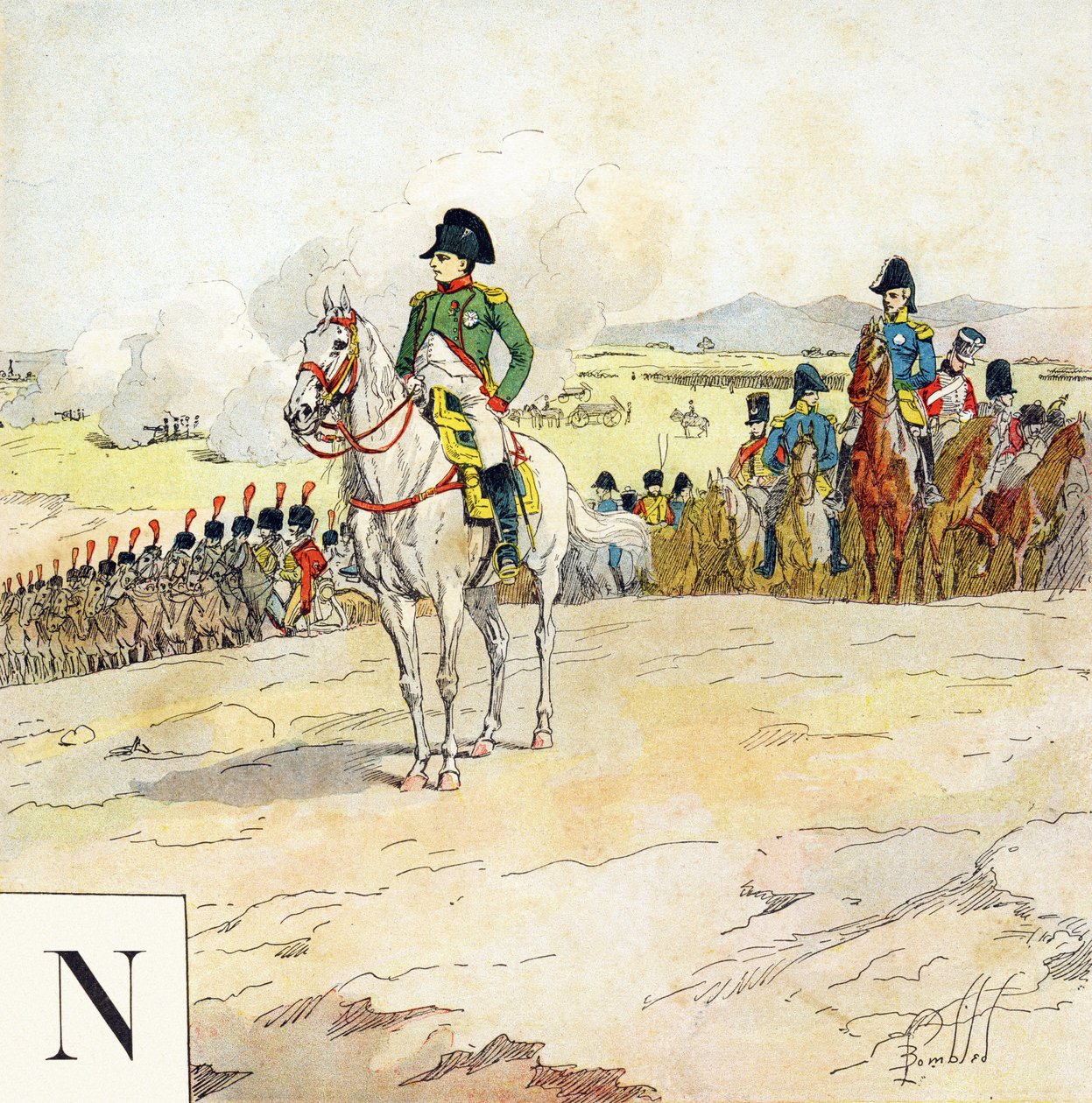 Bogstav N: Napoleon, "Jeg vil være en soldat" (Jeg vil være en soldat) - Militært alfabet af Louis Charles Bombled