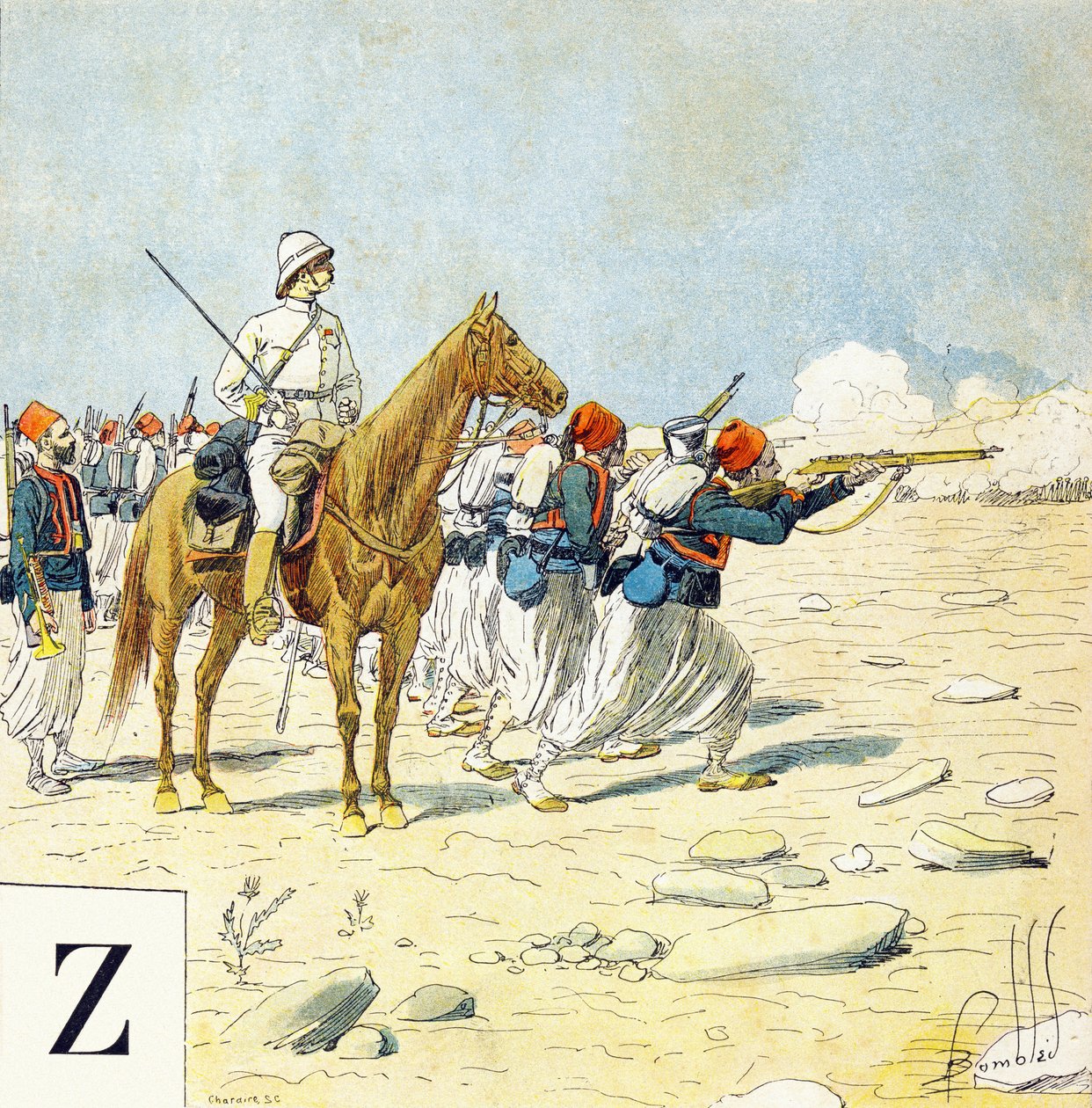Bogstav Z: Zouaves, "Je serai soldat" (Jeg vil være en soldat) - Militært alfabet af Louis Charles Bombled