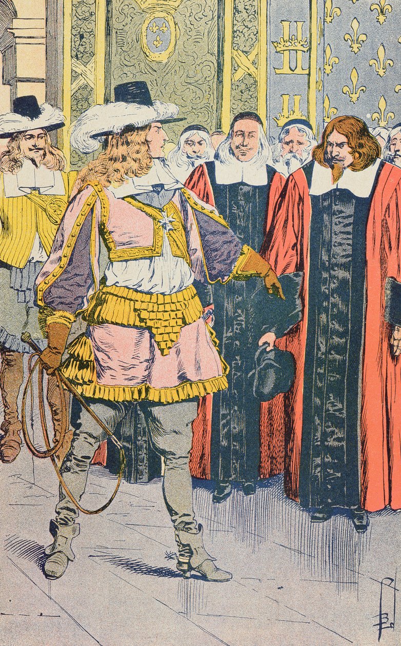 Ludvig XIV på besøg i det franske parlament, illustration fra "Histoire de France" af Jules Michelet, ca. 1900 af Louis Charles Bombled