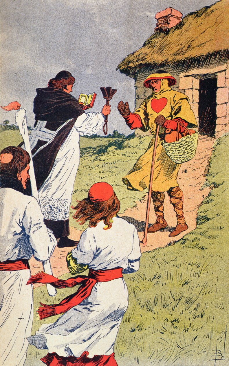 Præst på besøg hos en spedalsk i middelalderen, illustration fra 