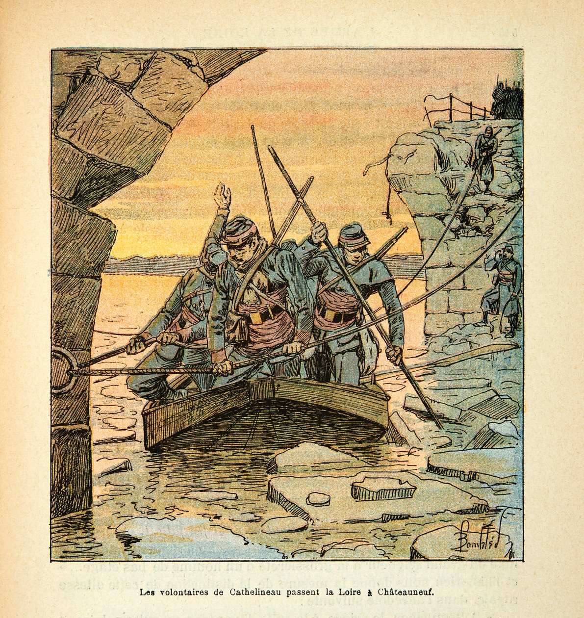 The Armee of the Loire af Eugene Sergent, dit Grenest, illustreret af Louis Bombled (1862-1927) (fransk-tyske krig; felttog 1870-1871): General Cathelineau, kommandør for de fransk-tyske skytter i Vendee, passerede Loire til Chateauneuf i december af Louis Charles Bombled