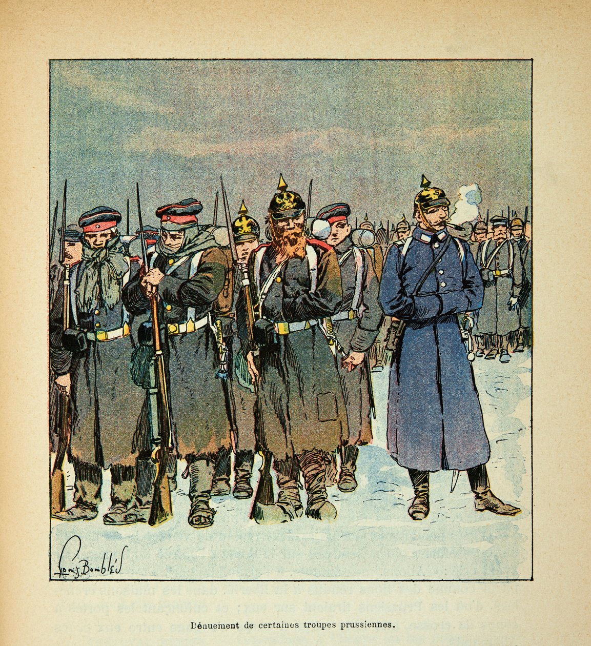 Armeen af Loire af Eugene Sergent, kendt som Grenest, illustreret af Louis Bombled (1862-1927) (Franco-German War; Kampagne fra 1870 -1871): Denuation af nogle prøyssiske tropper i 1870, privat samling af Louis Charles Bombled