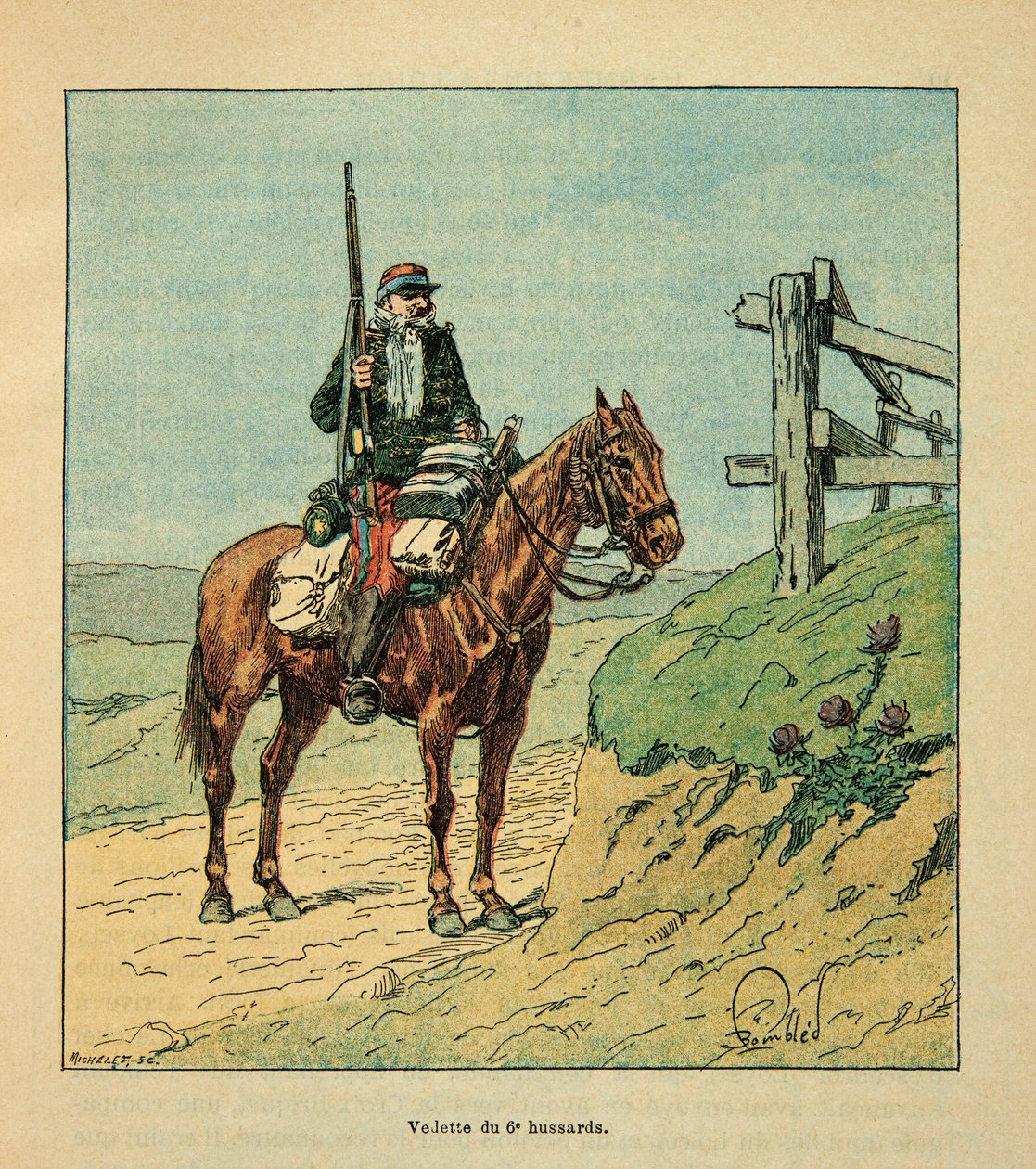 The Armee of the Loire af Eugene Sergent, kendt som Grenest, illustreret af Louis Bombled (1862-1927) (fransk-tyske krig; kampagne 1870 -1871): Star of the 6th Hussards, engageret under slaget ved Toury i oktober 1870 , Privat Samling af Louis Charles Bombled