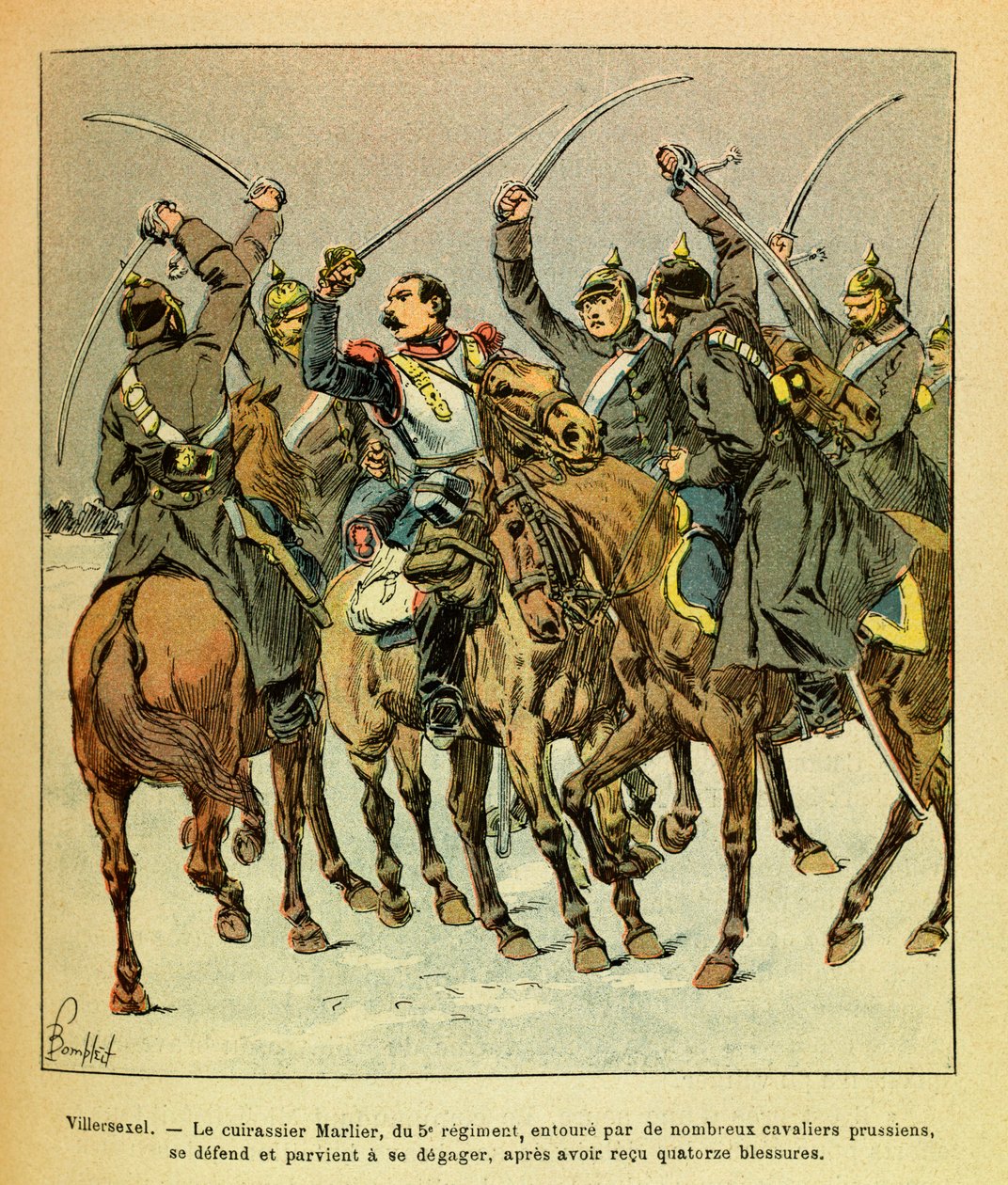 The Eastern Armee of Eugene Sergeant, kendt som Grenest, illustreret af Louis Bombled (1862-1927) (fransk-tyske krig; kampagne 1870 -1871): Under slaget ved Villersexel blev slagskibet Marlier fra 5. regiment omringet af preusserne , lykkedes af Louis Charles Bombled