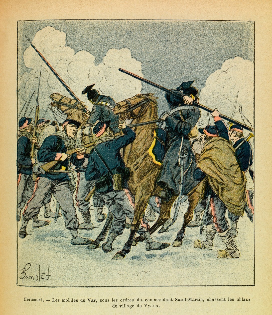 The Eastern Armee of Eugene Sergeant, kendt som Grenest, illustreret af Louis Bombled (1862-1927) (fransk-tyske krig; kampagne 1870 -1871): Januar 1871, Hericourt, motiverne af Var, under ordre fra kommandanten Sankt Martin, jagt Uhlans f af Louis Charles Bombled