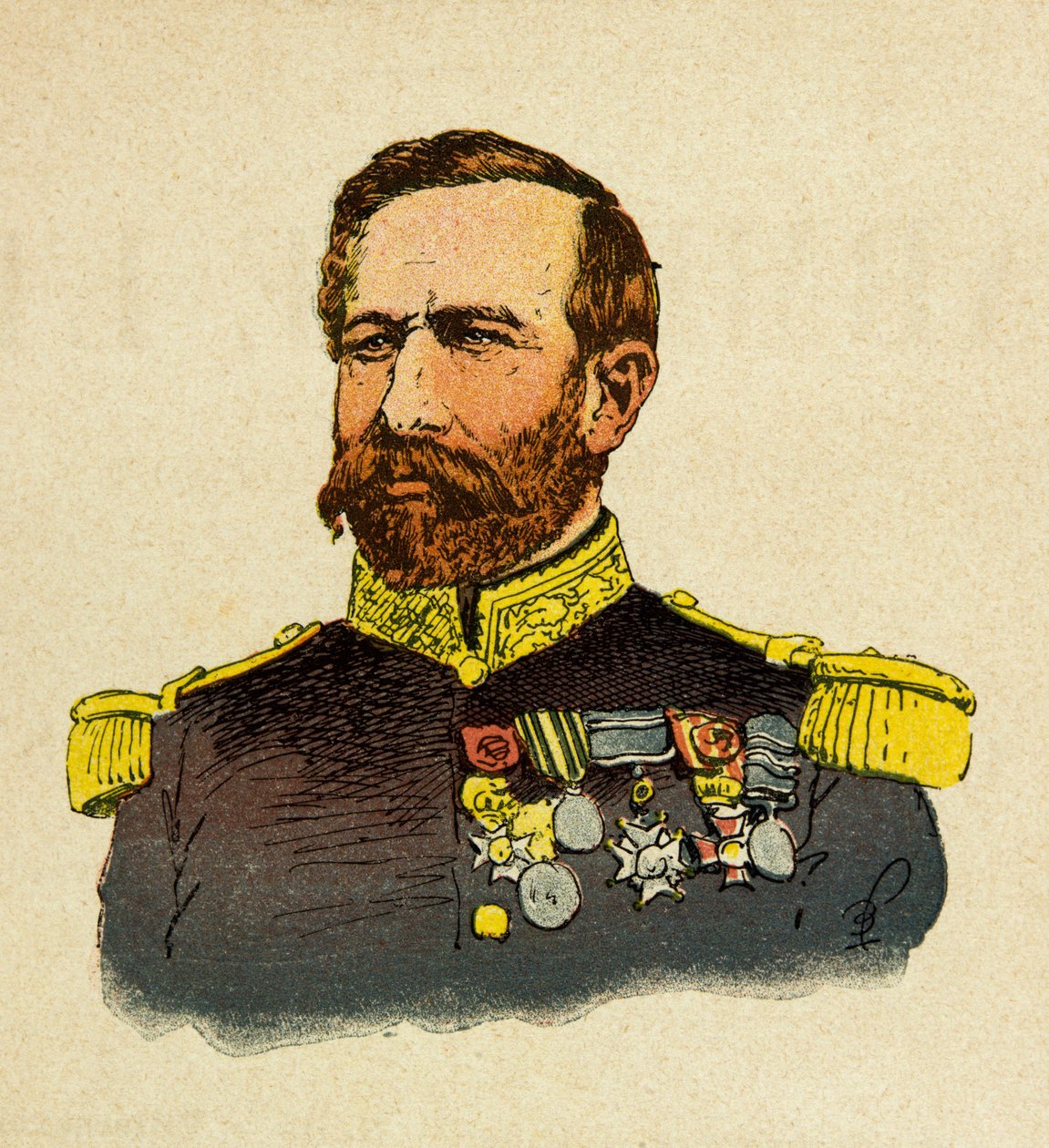 The Eastern Armee of Eugene Sergeant, kendt som Grenest, illustreret af Louis Bombled (1862-1927) (den fransk-tyske krig; kampagne 1870 -1871): Portræt af general Bourbaki (1816-1897), privat samling af Louis Charles Bombled