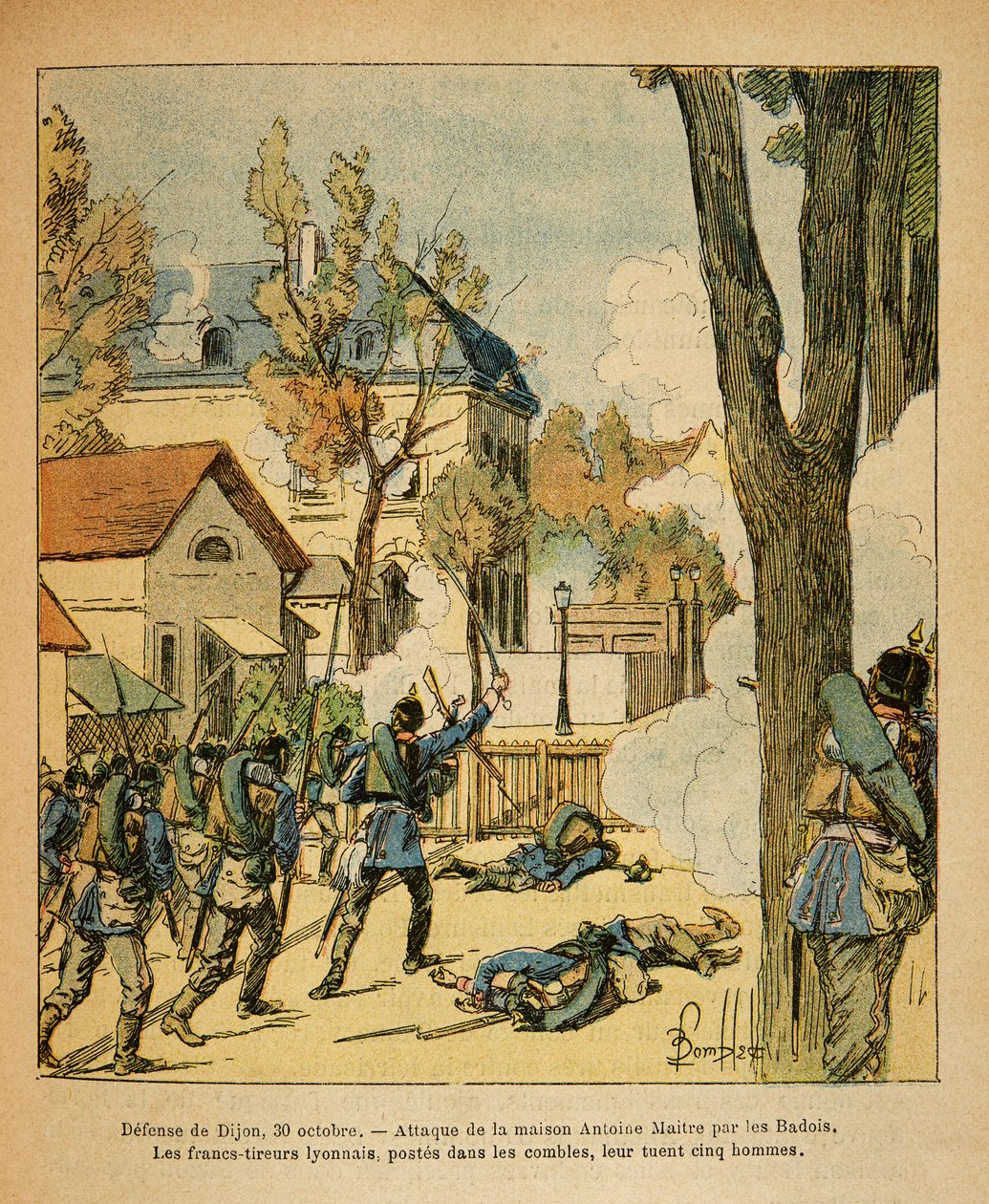 The Eastern Armee of Eugene Sergeant, kendt som Grenest, illustreret af Louis Bombled (1862-1927) (fransk-tyske krig; kampagne 1870-1871): Forsvar af Dijon den 30. oktober af Louis Charles Bombled