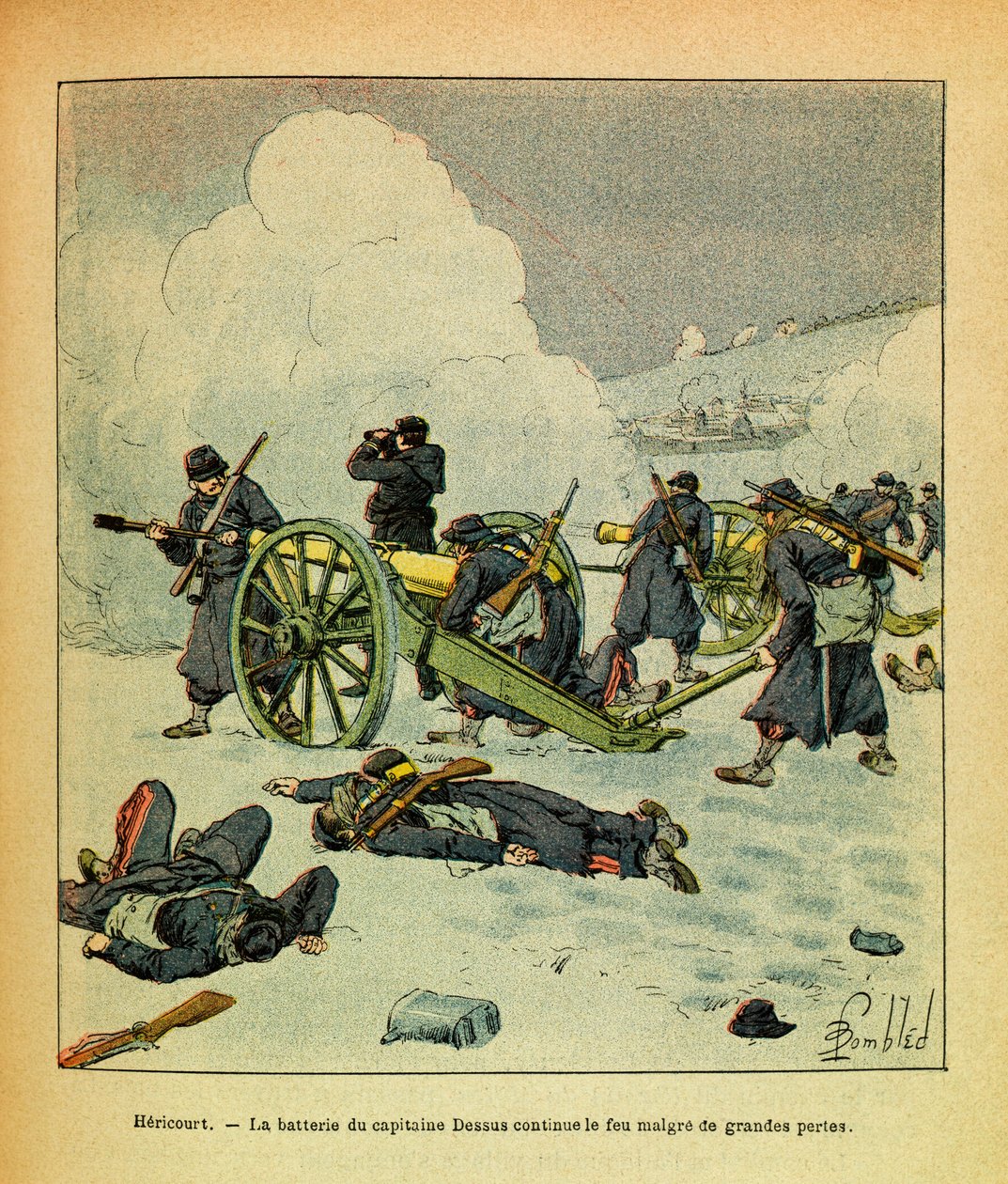 The Eastern Armee of Eugene Sergeant, kendt som Grenest, illustreret af Louis Bombled (1862-1927) (fransk-tyske krig; kampagne 1870 -1871): Januar 1871, Hericourt, kaptajn Dessus
