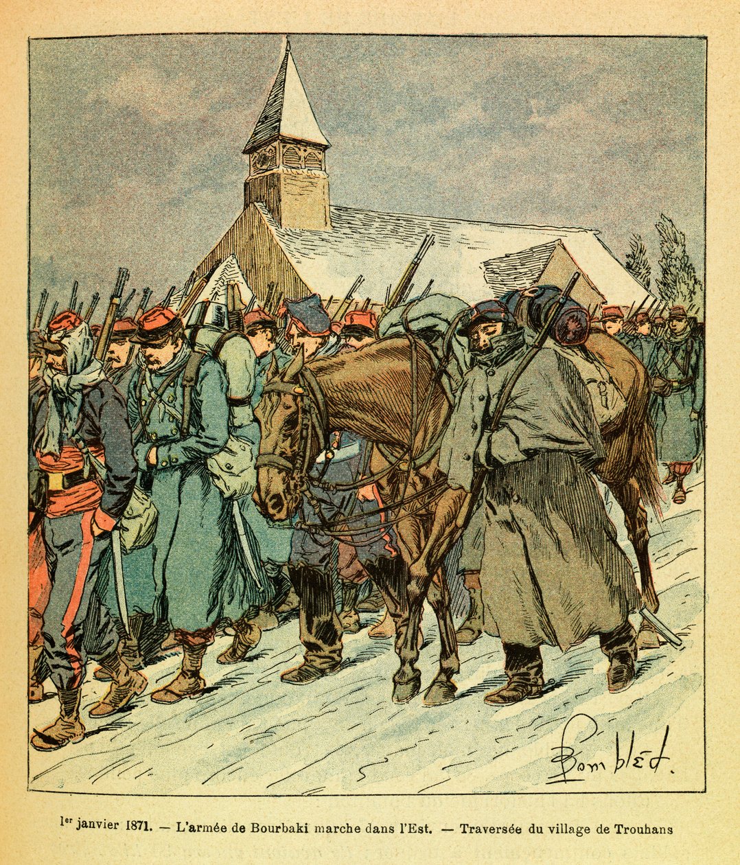 The Eastern Armee of Eugene Sergeant, kendt som Grenest, illustreret af Louis Bombled (1862-1927) (fransk-tyske krig; kampagne 1870 -1871): Den 1. januar af Louis Charles Bombled