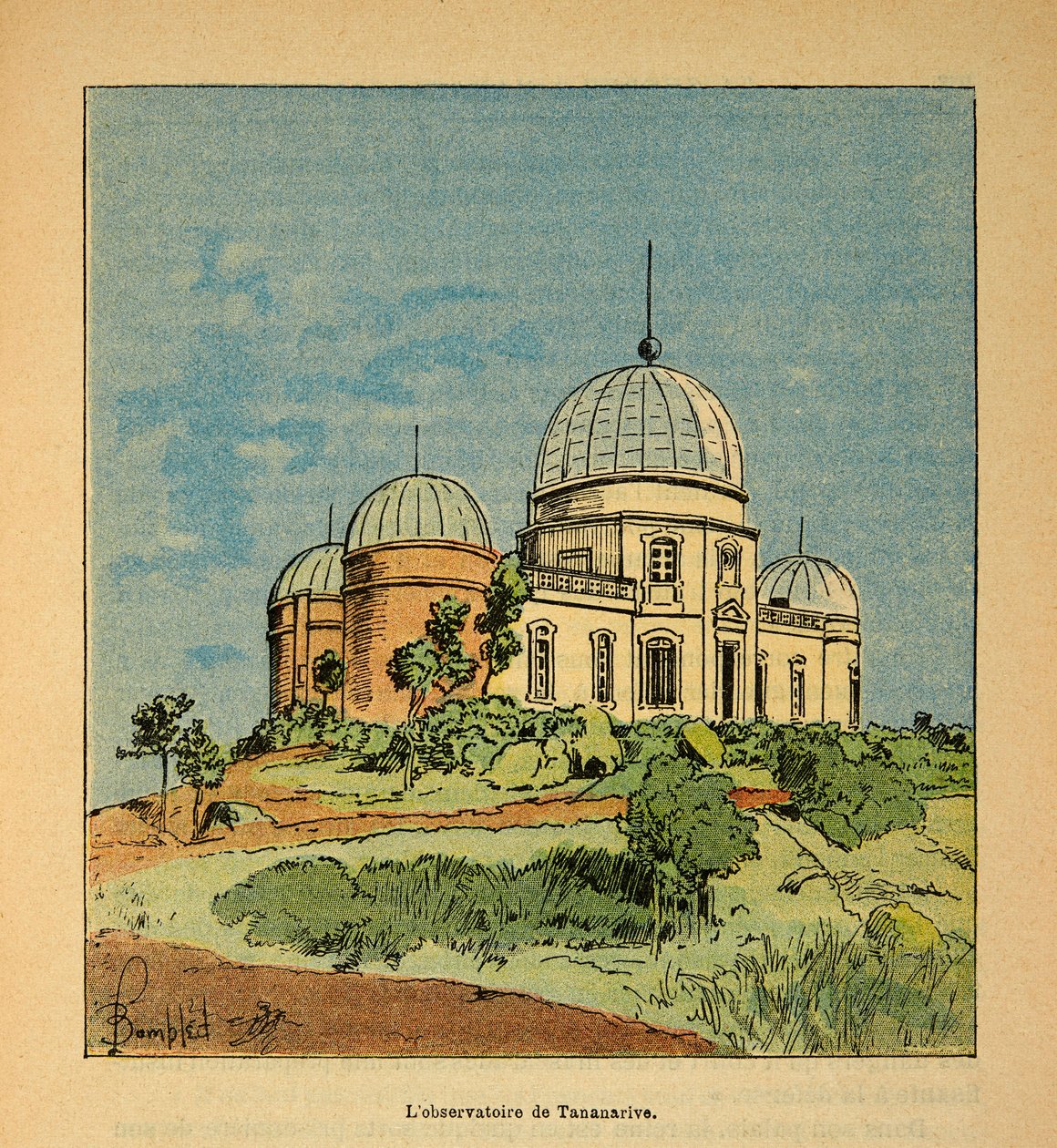 The War in Madagascar-Anekdotisk historie om de franske ekspeditioner i 1885-1895 af Henri Galli dit Galllichet (1854-1922), illustreret af Louis Bombled (1862-1927): The Tananarive Observatory i 1895, privat samling af Louis Charles Bombled