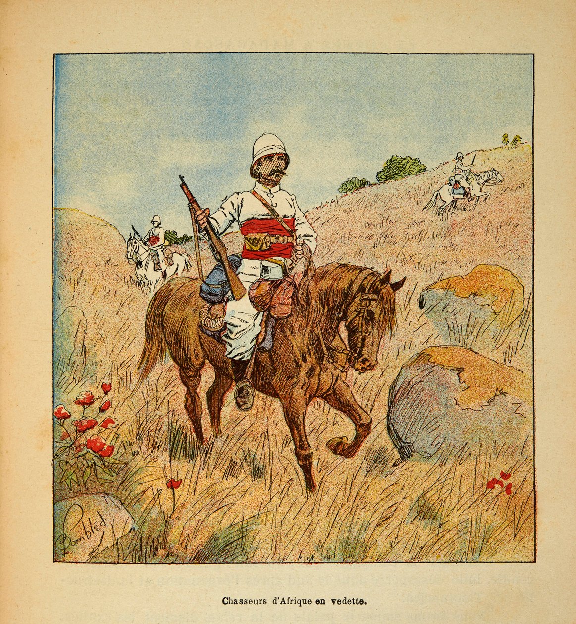 The War in Madagascar-Anekdotisk historie om de franske ekspeditioner i 1885-1895 af Henri Galli dit Galllichet (1854-1922), illustreret af Louis Bombled (1862-1927): Afrikas jæger i spejder i Madagaskar i 1895, privat samling af Louis Charles Bombled