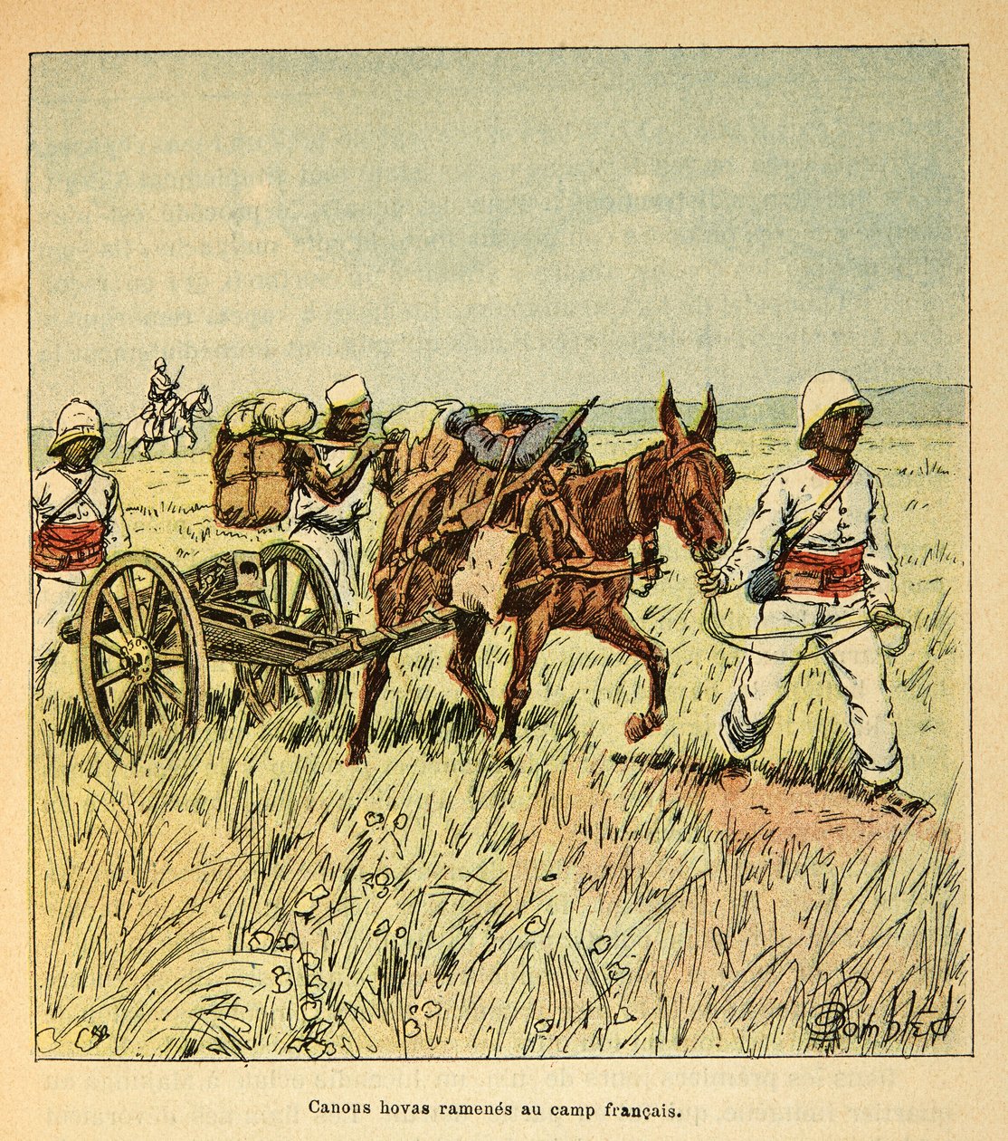 The War in Madagascar-Anekdotisk historie om de franske ekspeditioner i 1885-1895 af Henri Galli dit Galllichet (1854-1922), illustreret af Louis Bombled (1862-1927): Hovas-kanoner bragt tilbage til den franske lejr, privat samling af Louis Charles Bombled