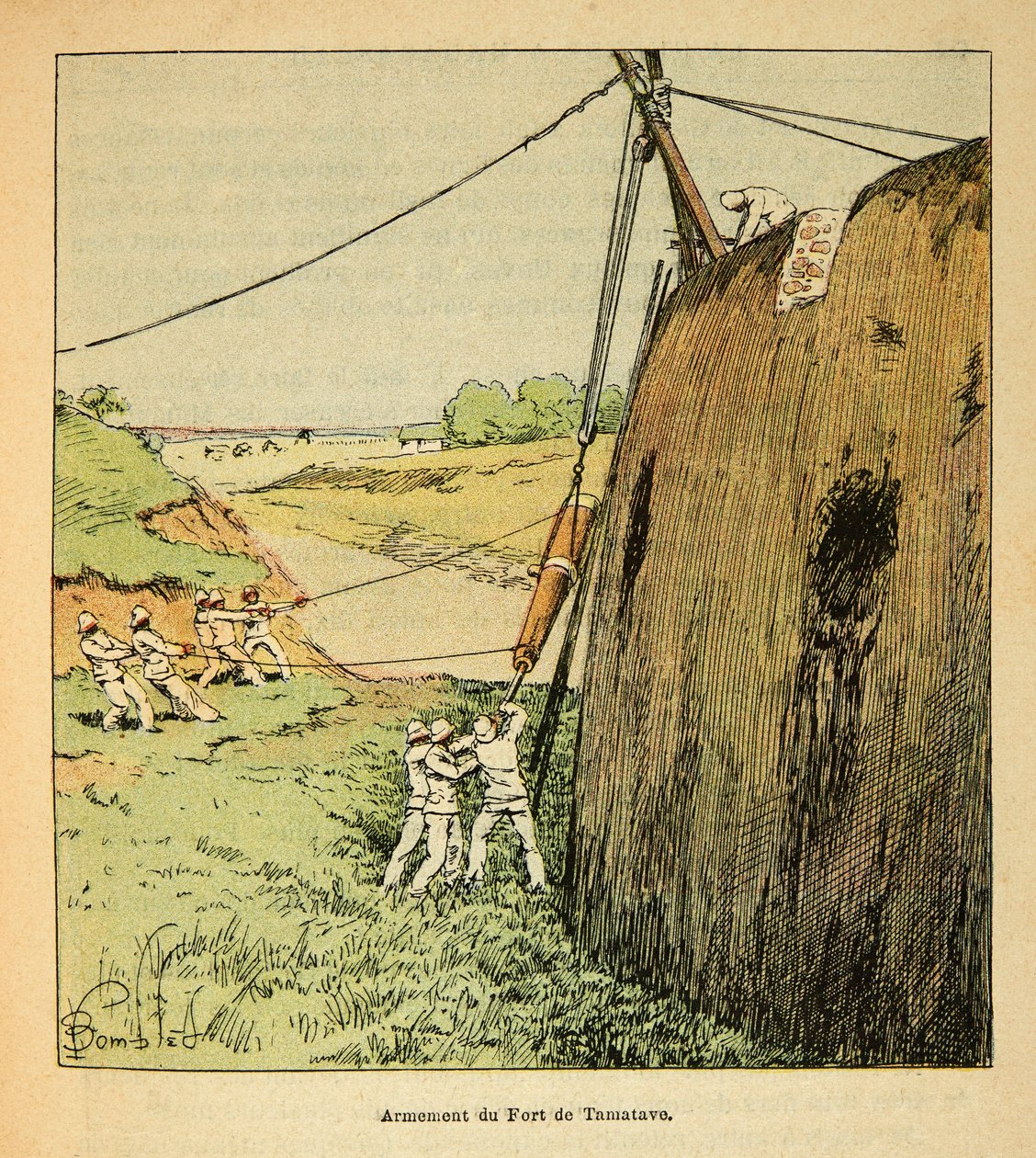 The War in Madagascar-Anekdotisk historie om de franske ekspeditioner i 1885-1895 af Henri Galli dit Galllichet (1854-1922), illustreret af Louis Bombled (1862-1927): Bevæbning af fortet Tamatave af franske tropper i 1895, privat samling af Louis Charles Bombled