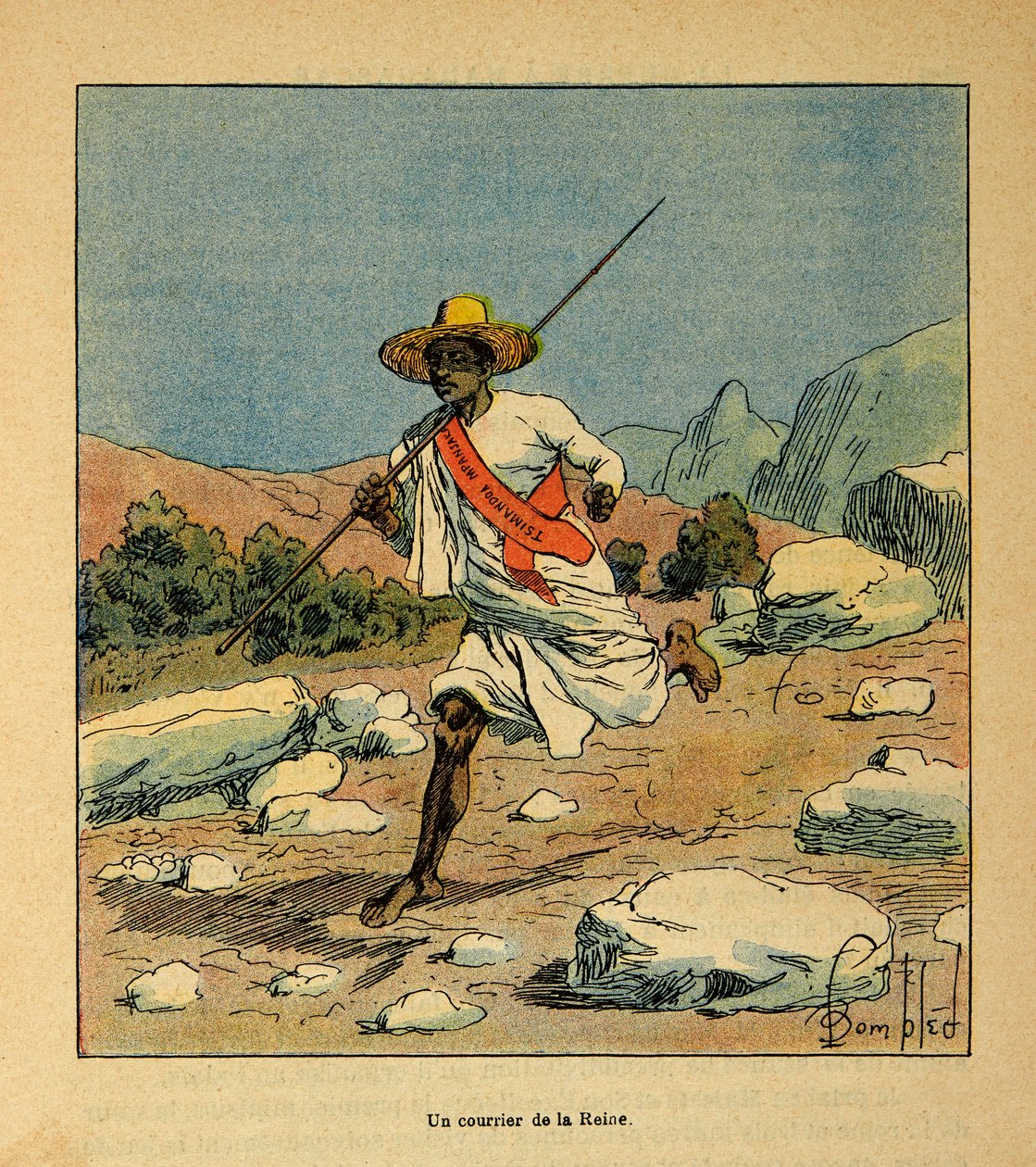 The War in Madagascar-Anecdotal History of the French Expeditions of 1885-1895 af Henri Galli dit Galllichet (1854-1922), illustreret af Louis Bombled (1862-1927): En kurer fra dronning Ranavalona i 1895, privat samling af Louis Charles Bombled