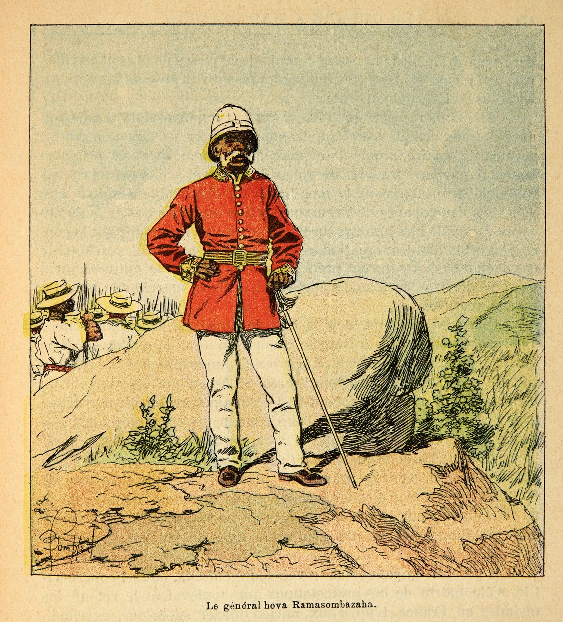 The War in Madagascar-Anekdotisk historie om de franske ekspeditioner 1885-1895 af Henri Galli dit Galllichet (1854-1922), illustreret af Louis Bombled (1862-1927): Portræt af general Hova Ramasombazaha, privat samling af Louis Charles Bombled