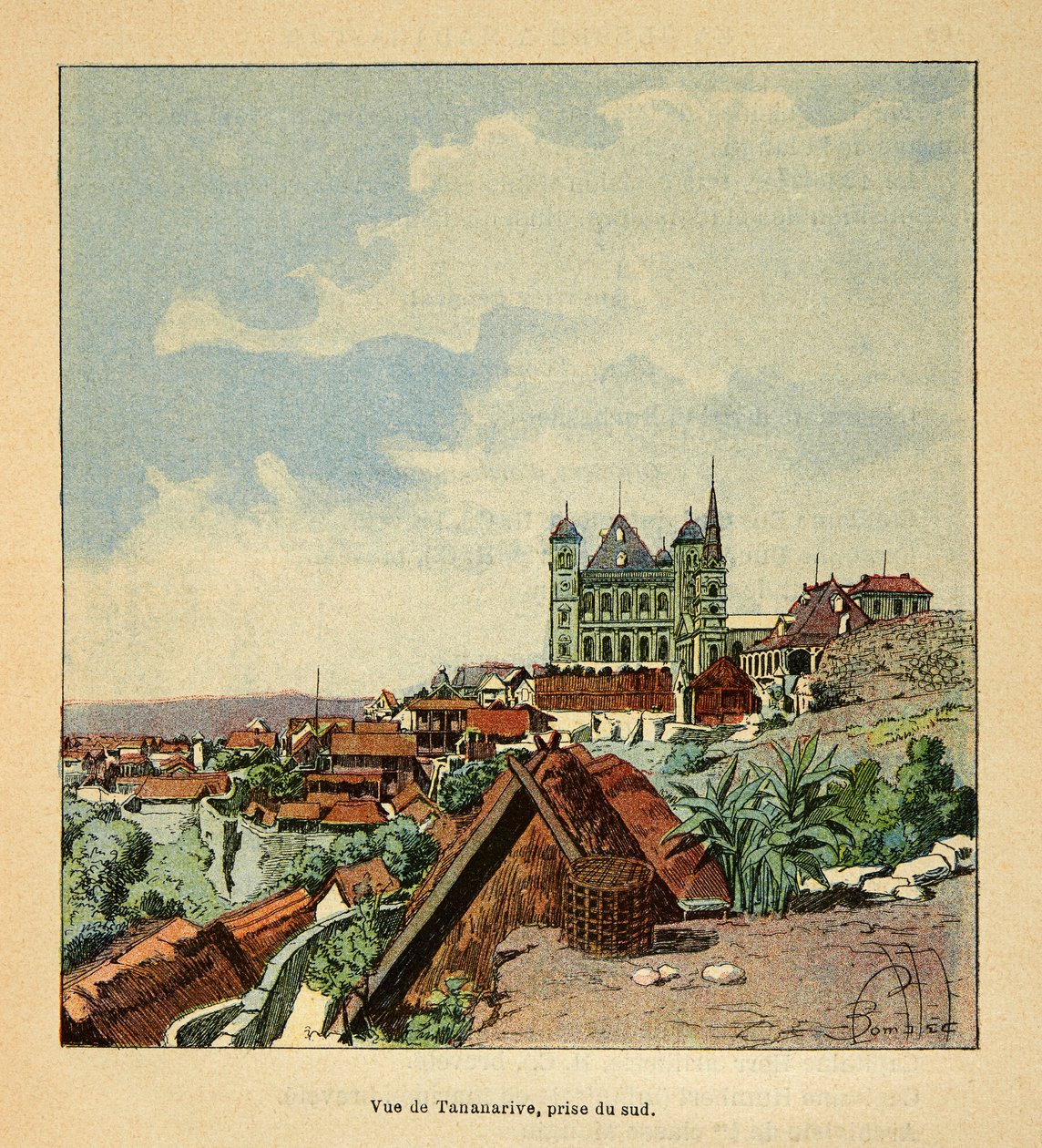 The War in Madagascar-Anekdotisk historie om de franske ekspeditioner i 1885-1895 af Henri Galli dit Galllichet (1854-1922), illustreret af Louis Bombled (1862-1927): Udsigt over Tananarive taget fra syd i det 19. århundrede, privat samling af Louis Charles Bombled