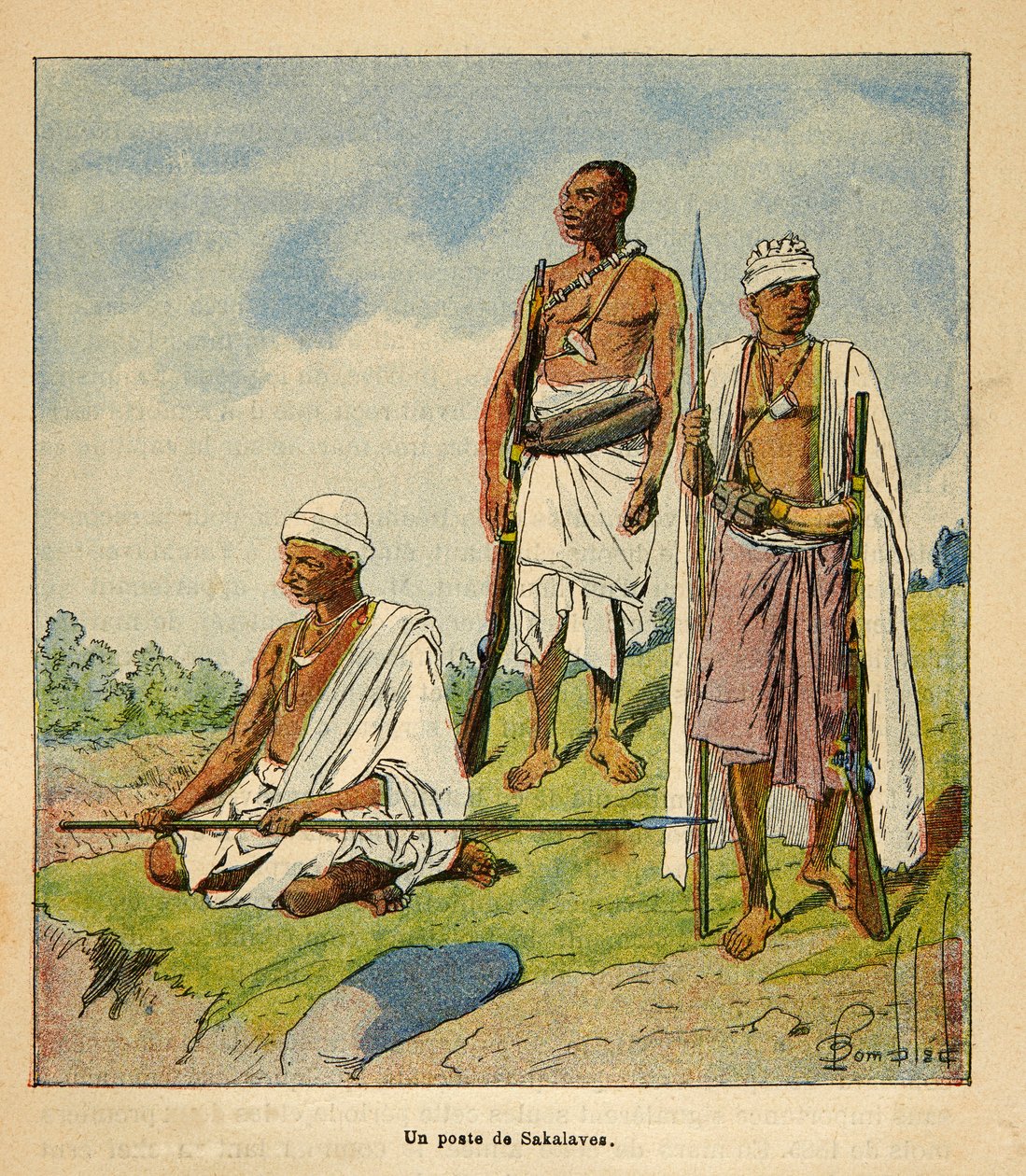 The War in Madagascar-Anekdotisk historie om de franske ekspeditioner 1885-1895 af Henri Galli dit Galllichet (1854-1922), illustreret af Louis Bombled (1862-1927): Warrior Sakalavas, privat samling af Louis Charles Bombled