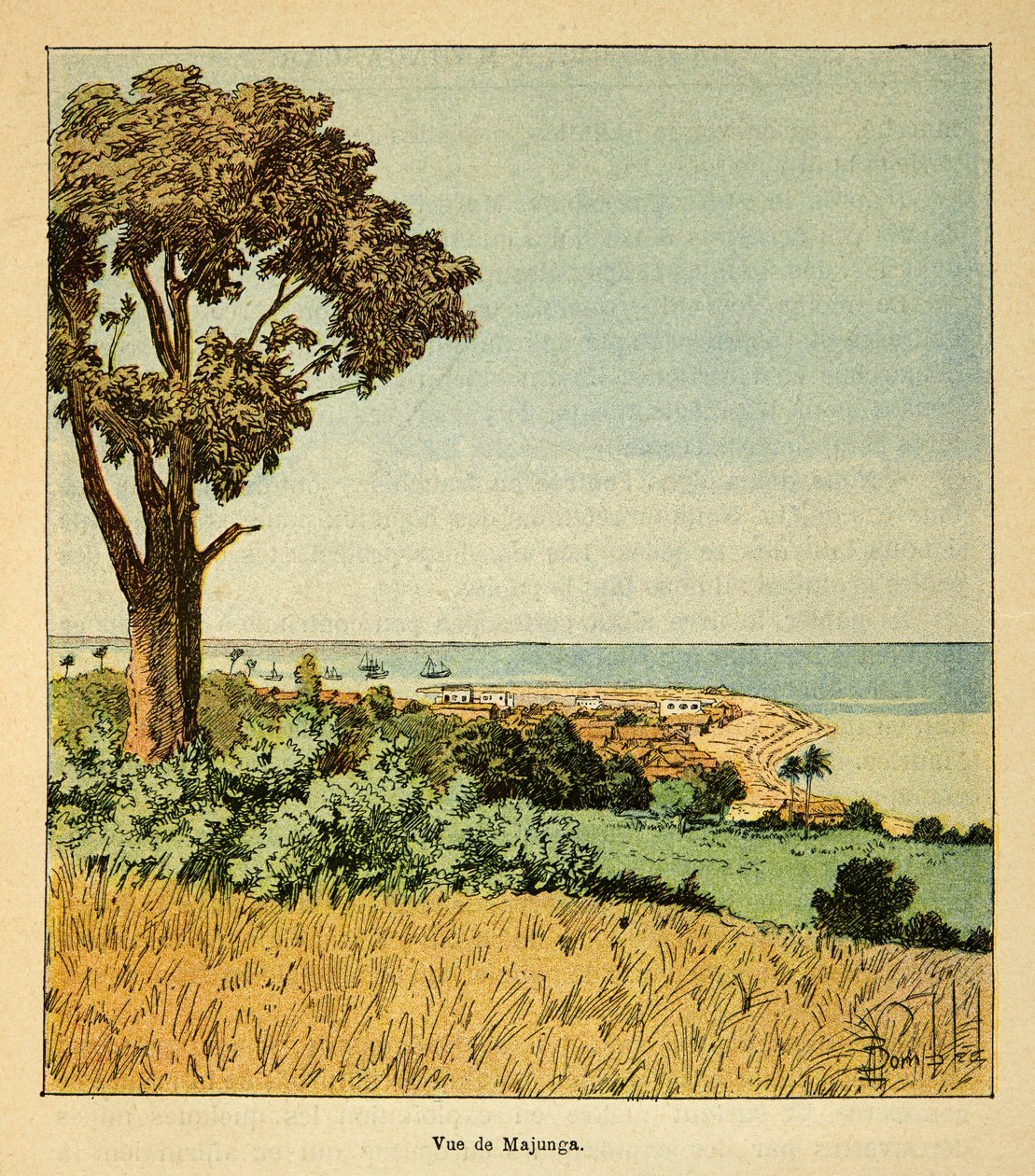 The War in Madagascar-Anekdotisk historie om de franske ekspeditioner i 1885-1895 af Henri Galli dit Galllichet (1854-1922), illustreret af Louis Bombled (1862-1927): Udsigt over byen Majunga ved det 19. århundredes Siecle, privat samling af Louis Charles Bombled