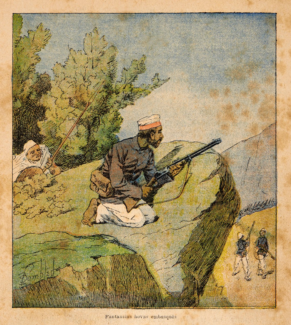 The War in Madagascar-Anekdotisk historie om de franske ekspeditioner 1885-1895 af Henri Galli dit Galllichet (1854-1922), illustreret af Louis Bombled (1862-1927): Hovas Baghold, Privat Samling af Louis Charles Bombled