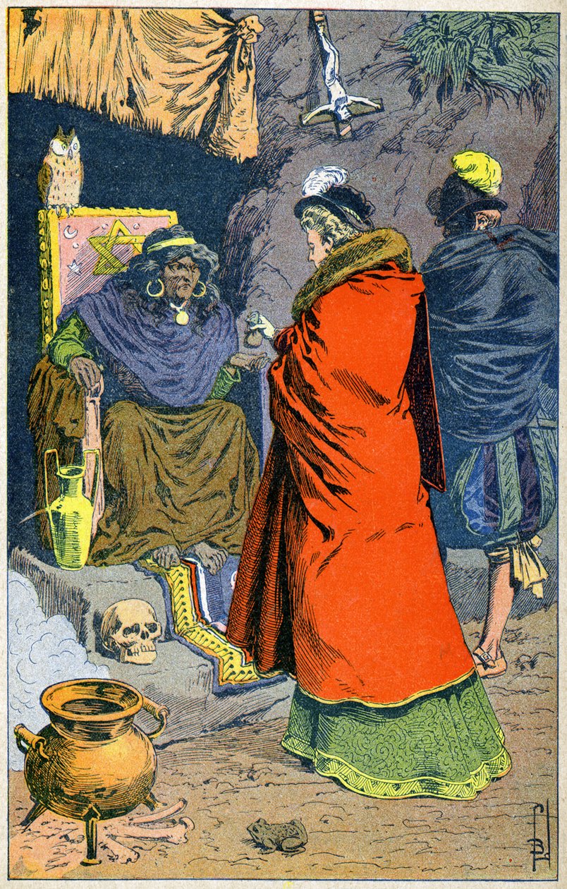 Heks, der sælger philtres i det 16. århundrede. af Louis Charles Bombled