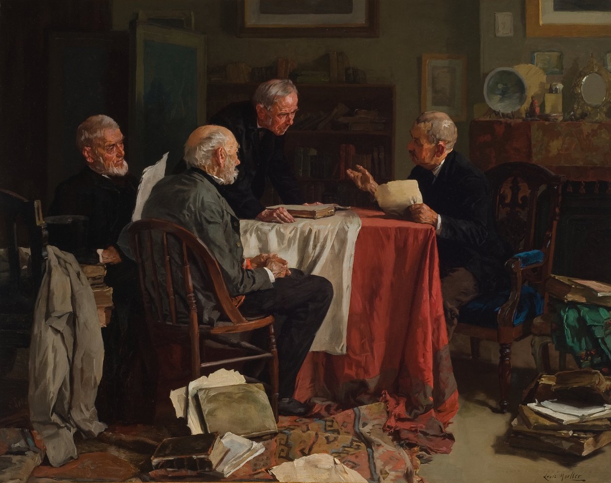Forskellige meninger (olie på lærred) af Louis Charles Moeller