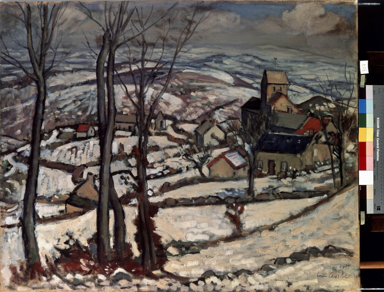 Landsby i Morvan under sneen. Maleri af Louis Charlot (1878-1951) af Louis Charlot