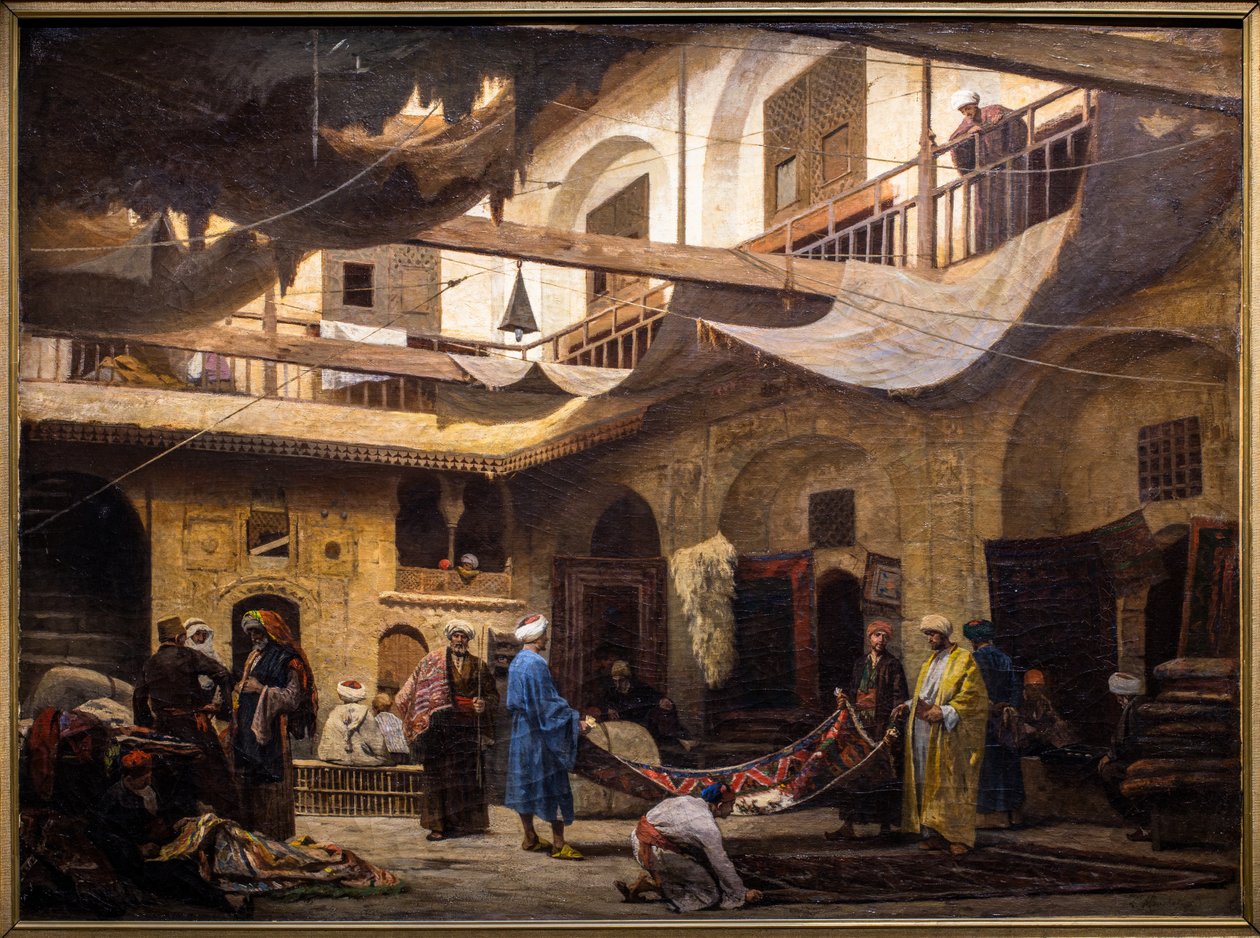 Tæppebasaren i Khan Khalil i Cairo af Louis Claude Mouchot