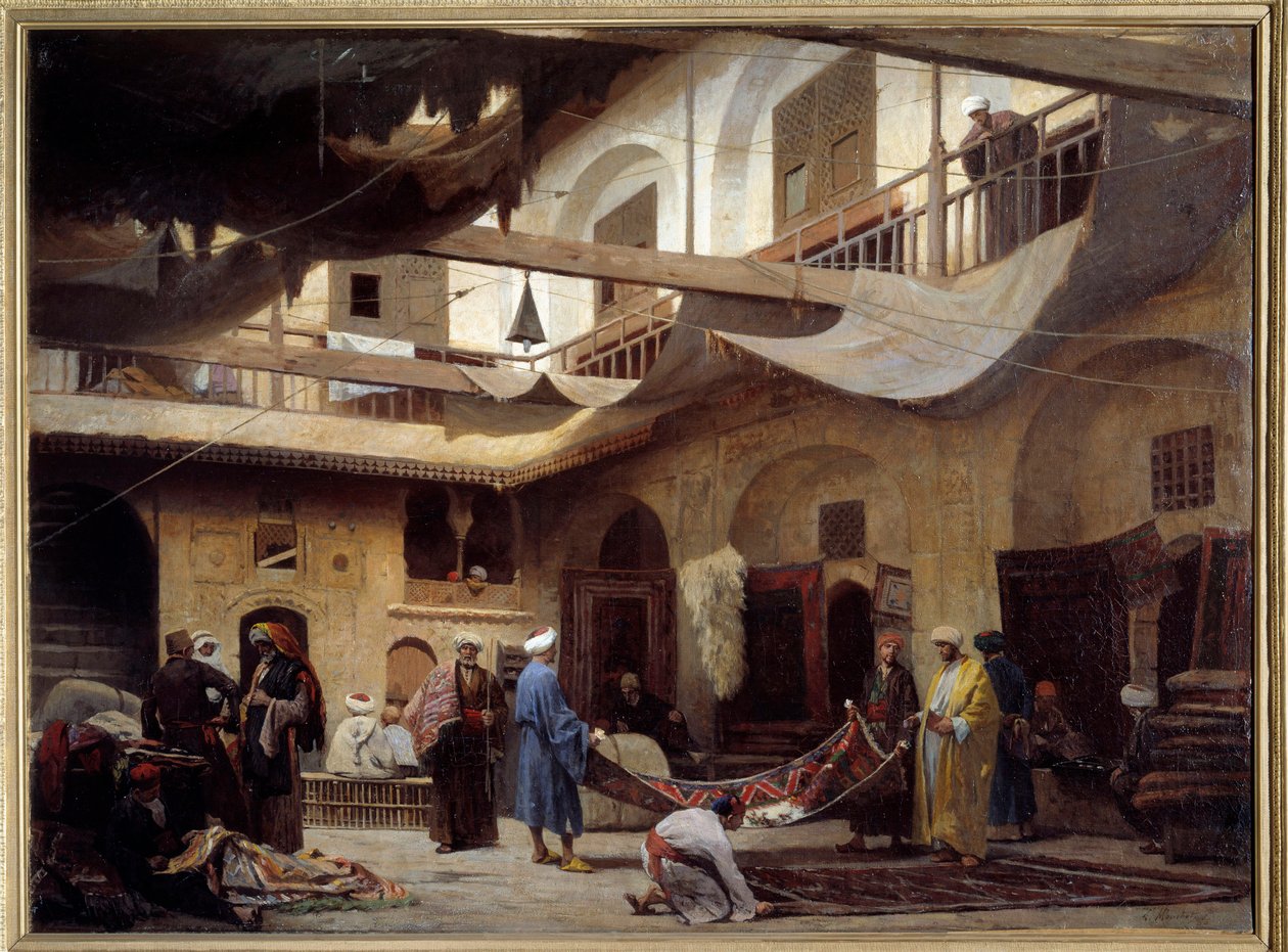 Tæppebasaren i Khan-Khabil i Kairo i 1866. Maleri af Louis Claude Mouchot (1830-1891) af Louis Claude Mouchot