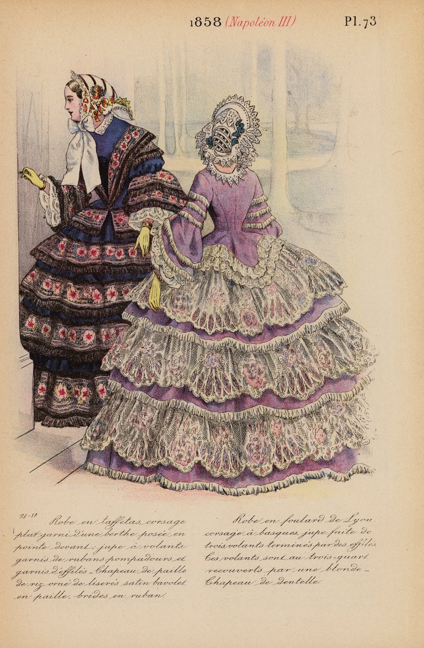 Fransk mode: 1858, Napoleon III (farvelagt kobberstik) af Louis Colas