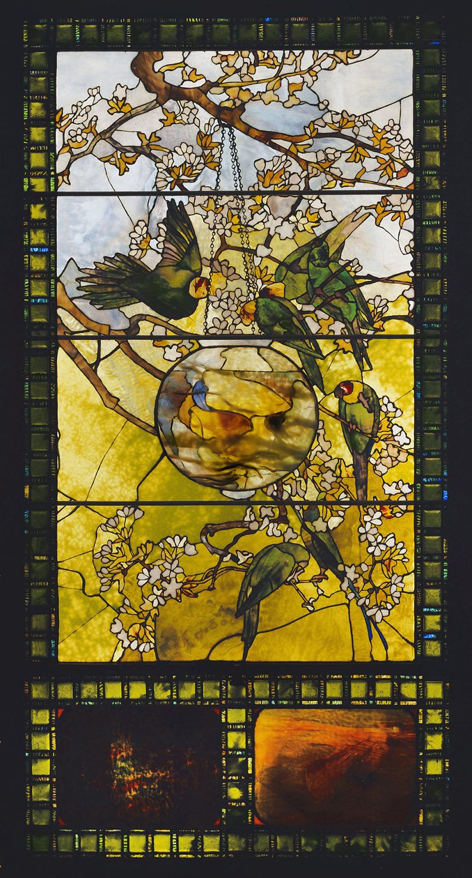 Parakitter og guldfiskeskål, ca. 1893 af Louis Comfort Tiffany