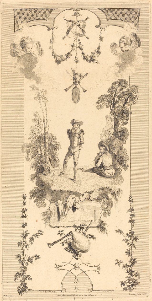 Hyrde danser til lyden af en fløjte af Louis Crépy after Antoine Watteau