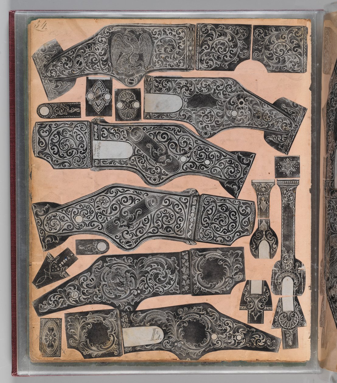 Arbejdsbog Optagelse af det indgraverede våbenornament af Louis D. Nimschke, amerikansk, c1850-1900. af Louis D. Nimschke