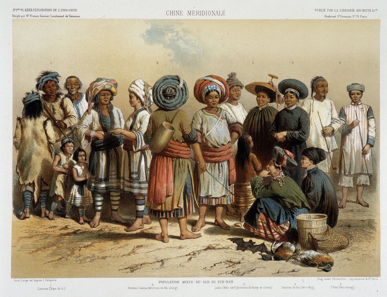 Etniske grupper omkring 1870, i "" Udforskningsrejse i Indokina 1866-1868"" af Francis Garnier Paris af Louis Delaporte