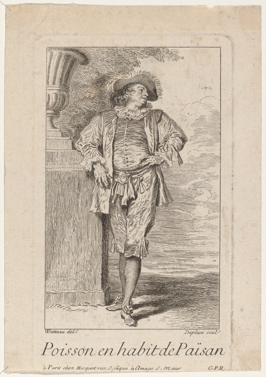 Fisk i Paisans kjole af Louis Deplaces after Antoine Watteau
